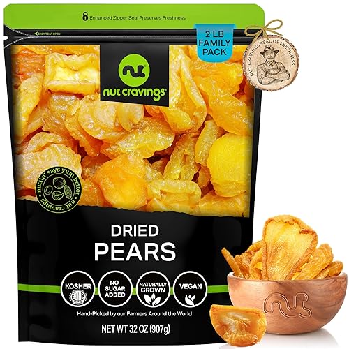 Sun Dried California Pears, No Sugar Added (32Oz - 2 Lb) Packed Fresh In Resealable Bag - Sweet Fruit Snack Treat - Healthy Food