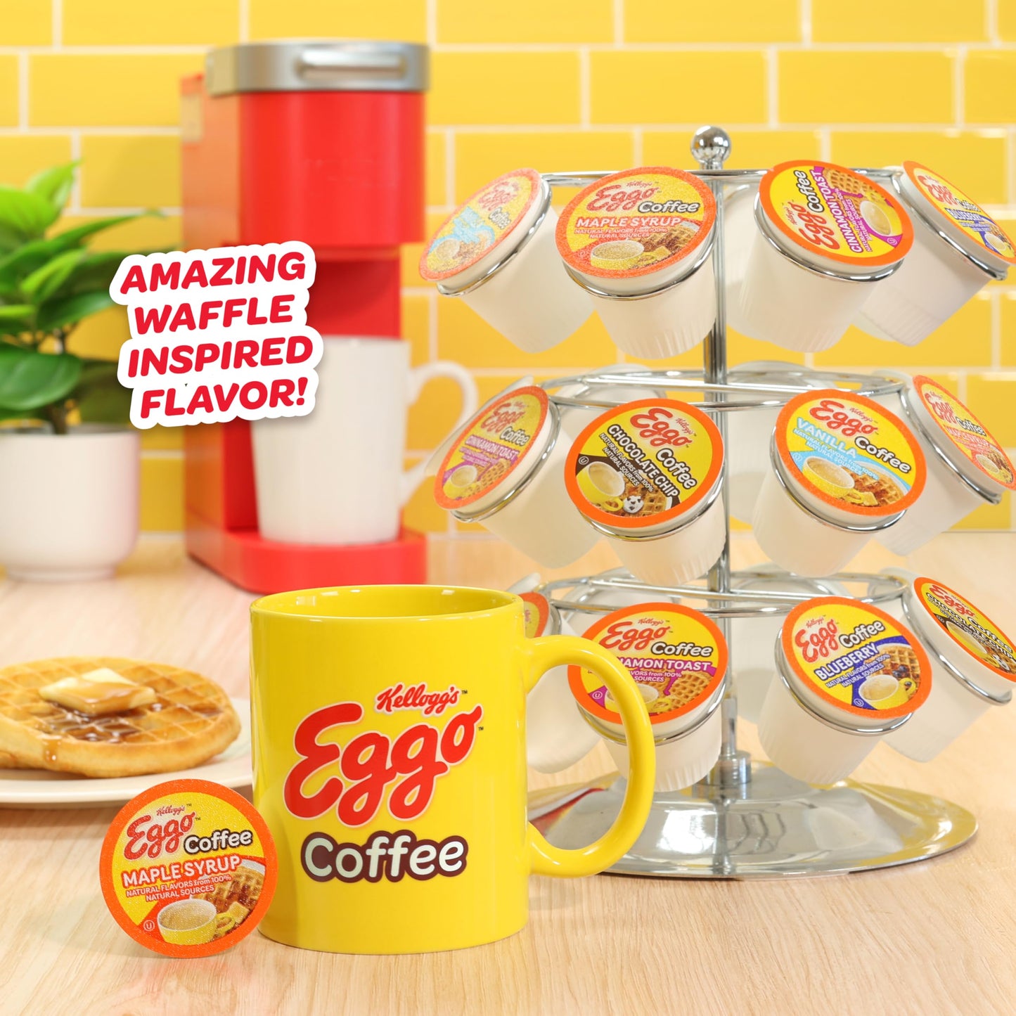 Eggo Waffle Flavored Coffee Pods Variety Pack for Keurig, Fair Trade Certified, 40 Count - Chocolate Chip, Cinnamon, Maple Syrup, Blueberry, Vanilla