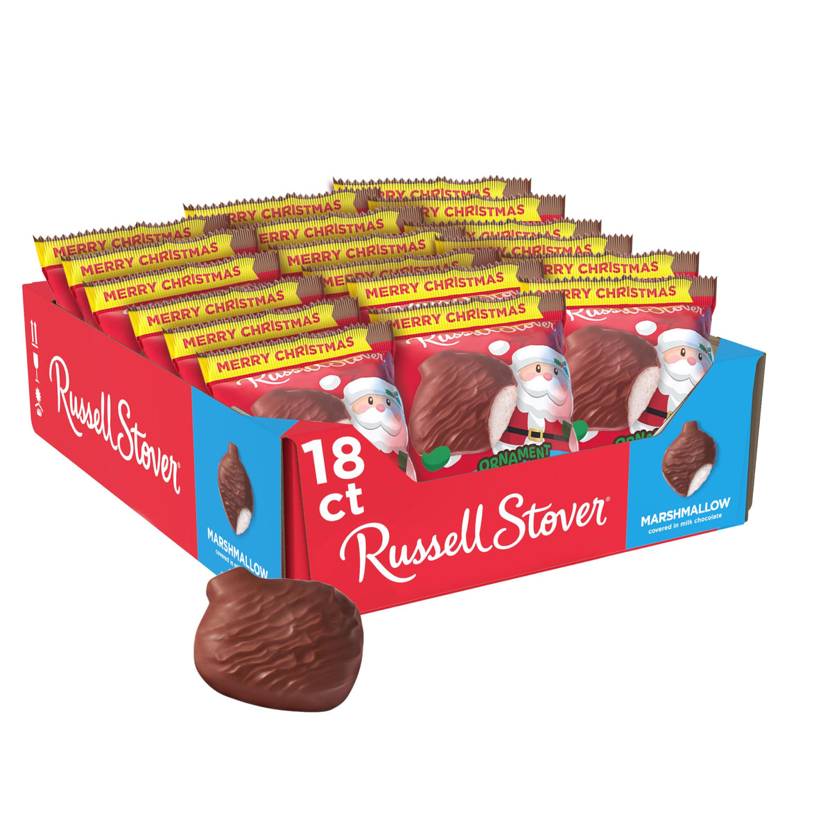RUSSELL STOVER Christmas Milk Chocolate Marshmallow Ornament, 1.3 oz. (Pack of 18)