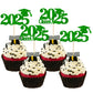 Gyufise 24Pcs Class of 2025 Cupcake Toppers Green Glitter 2025 Graduation Cake Topper Decorations Grad Cap 2025 Cupcake Picks fo