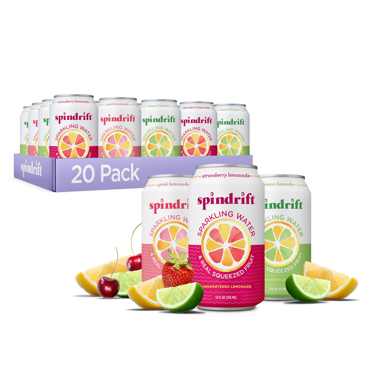 Spindrift Lemonade 3 Flavor Variety 20 Pack,12 Fl Oz (Pack Of 20)