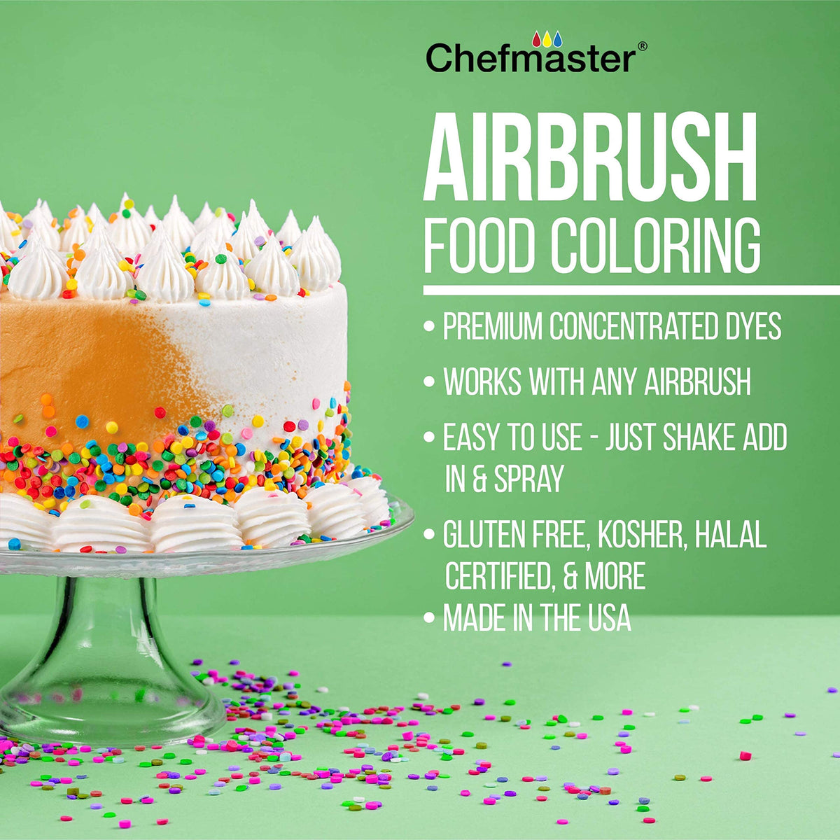 U.S. Cake Supply Airbrush Cake Pearlescent Shimmer Metallic Color Set - The 6 Most Popular Metallic Colors In 0.64 Fl. Oz. (19Ml) Bottles - Safely Made In The Usa Product