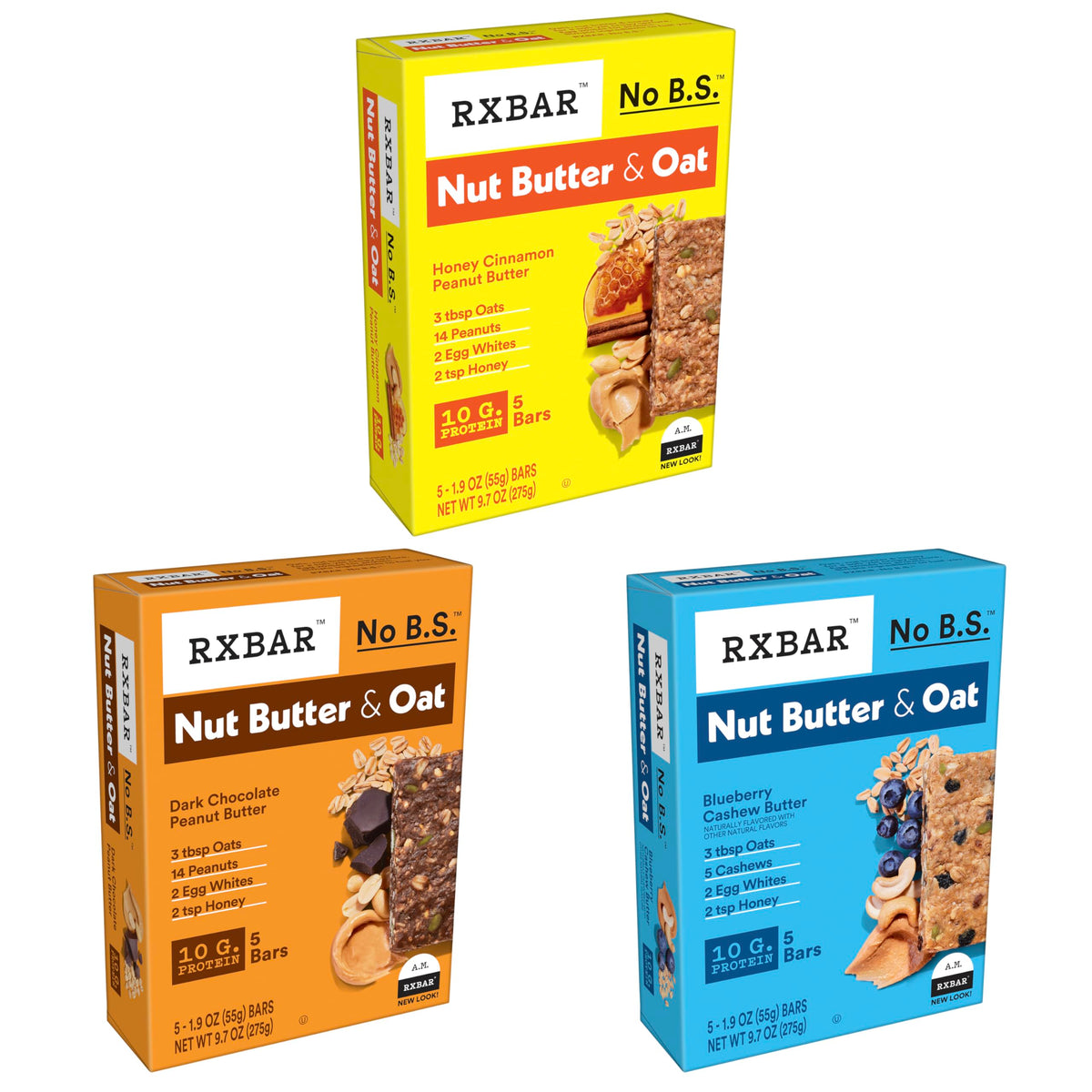 Rxbar Nut Butter And Oat Protein Bars, Protein Snack, Snack Bars, Variety Pack (3 Boxes, 15 Bars)