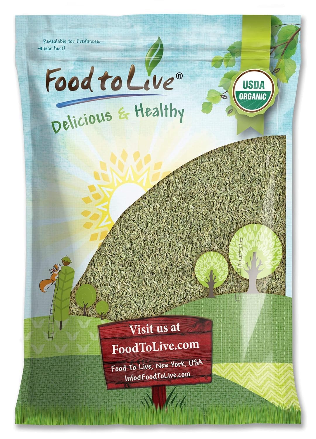 Food to Live Organic Fennel Seeds - Whole Raw Non-GMO Spice, 7 Pound
