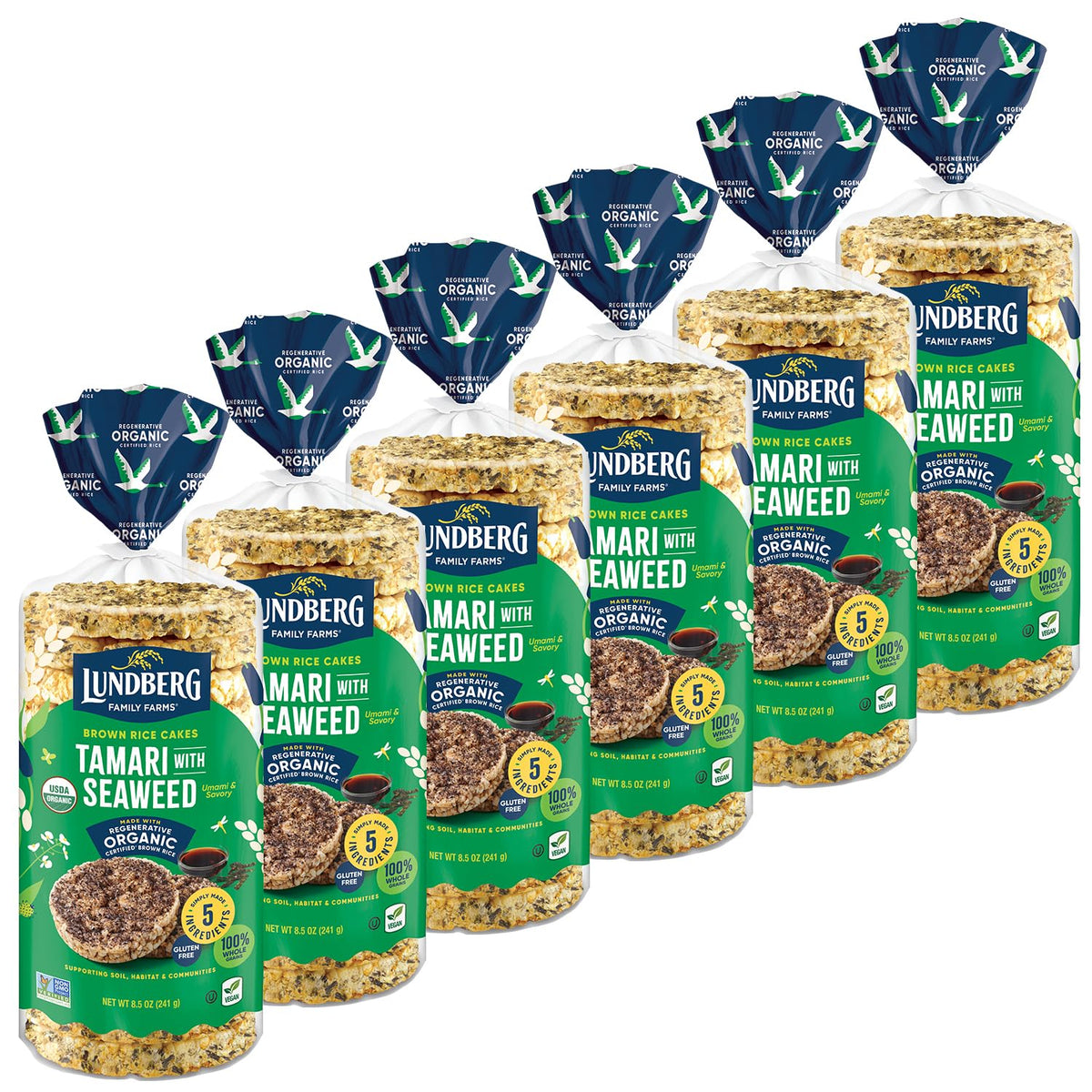 Lundberg Organic Tamari Rice Cakes, Gluten-Free & Vegan, 6-Pack, 8.5 Oz