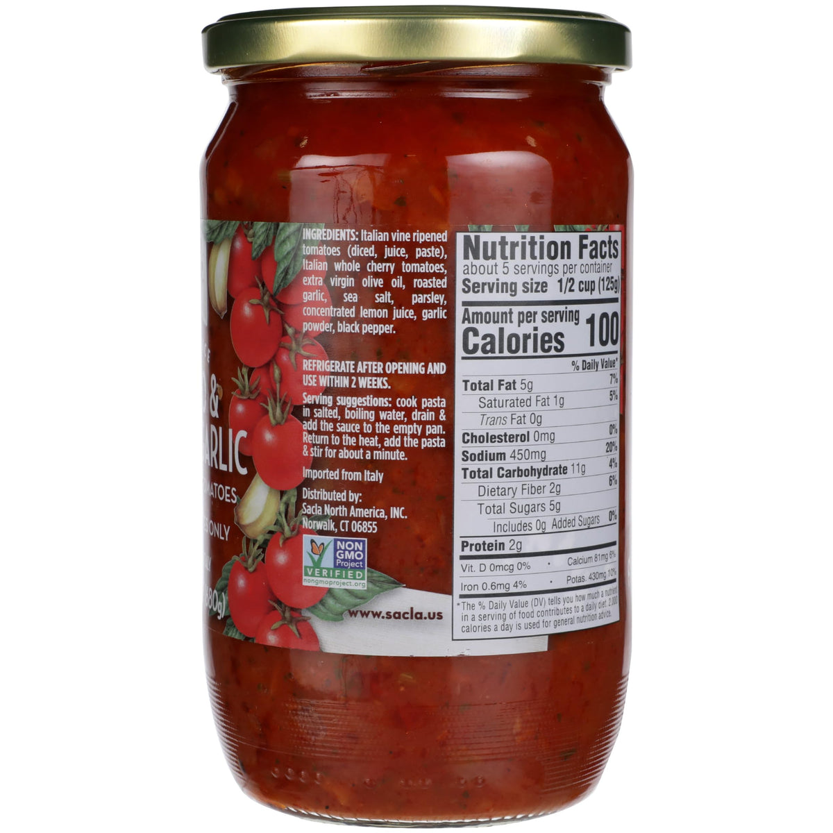 Sacla Roasted Garlic Cherry Tomato Pasta Sauce, No Added Sugar, 24 Ounces (Pack Of 6)