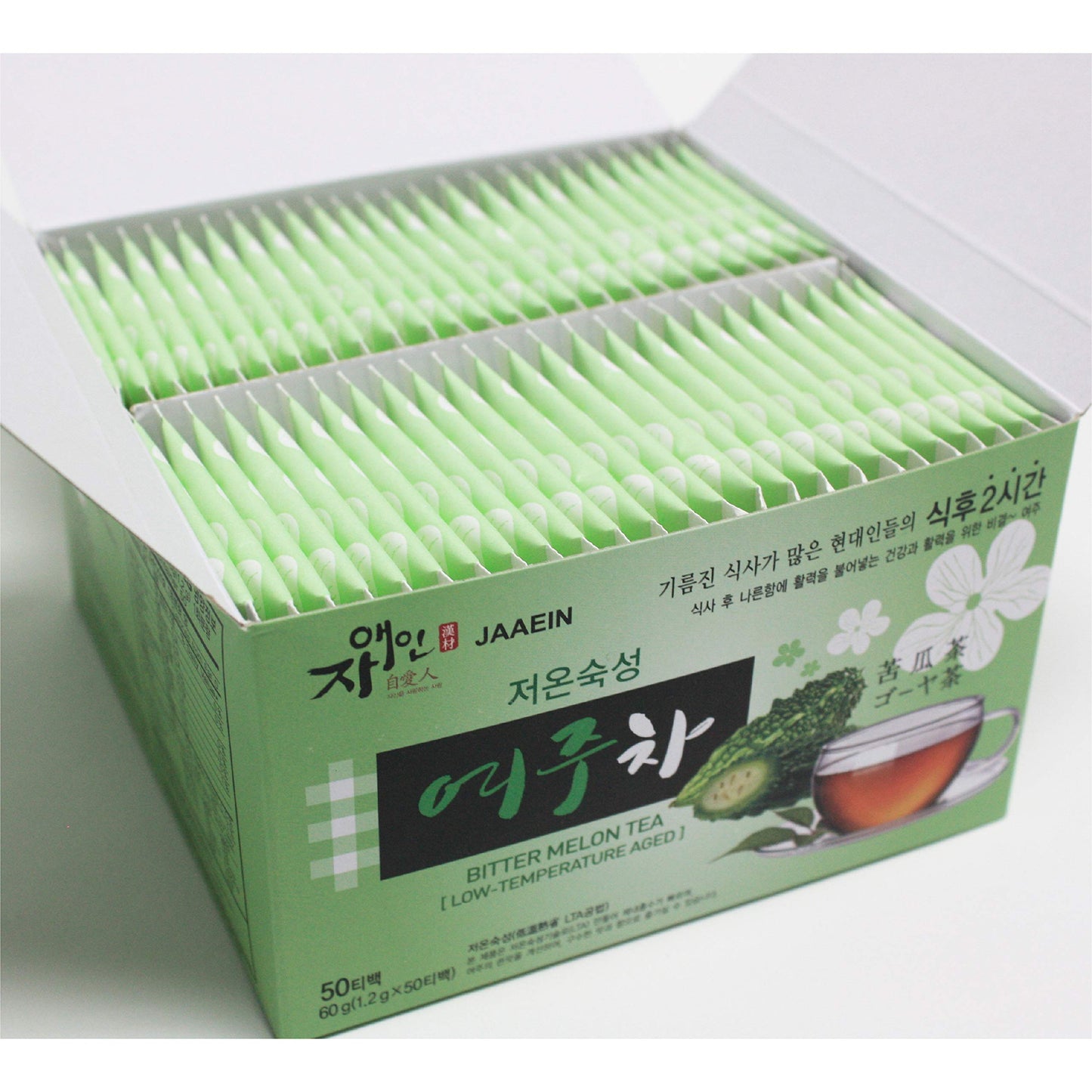 JaAeIn Bitter Melon Tea - 100% Natural Korean Gohyah Fruit Tea, Caffeine-Free, Vegan, 50 Tea Bags