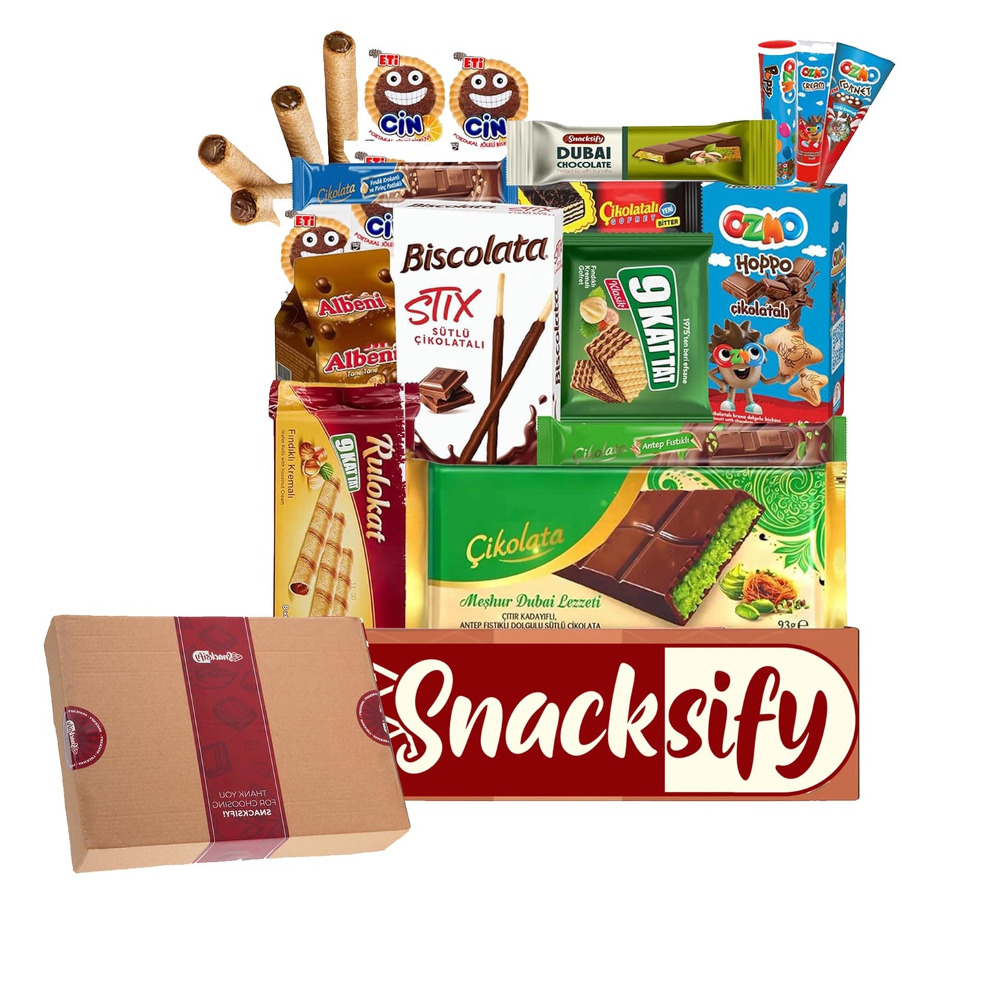 (21Count) Gift Snack Box - Dubai Chocolate 93G & 27G + 19 Assorted Chocolates - International Turkish Chocolate Gift Box - Asian & European Sweets  Snacks & Cookies