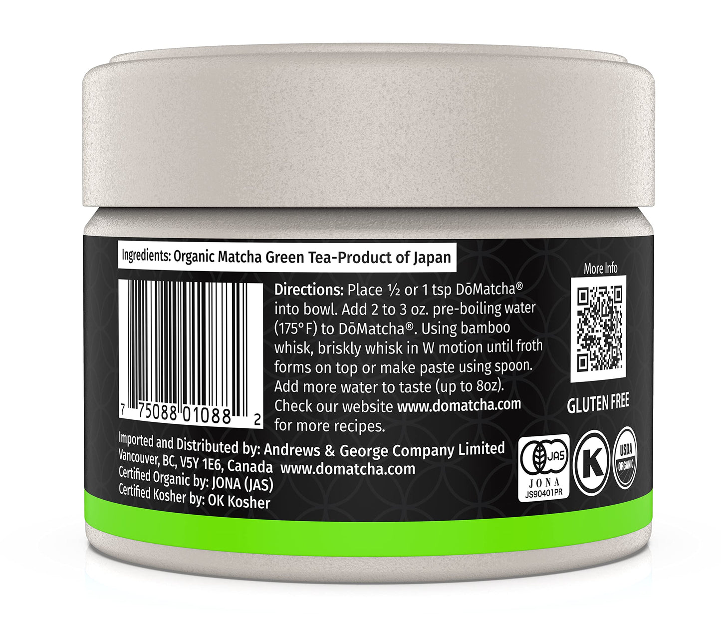 Domatcha, Organic Summer Harvest Matcha Powder, Authentic Japanese Green Tea, Latte Grade, 2.82 Oz