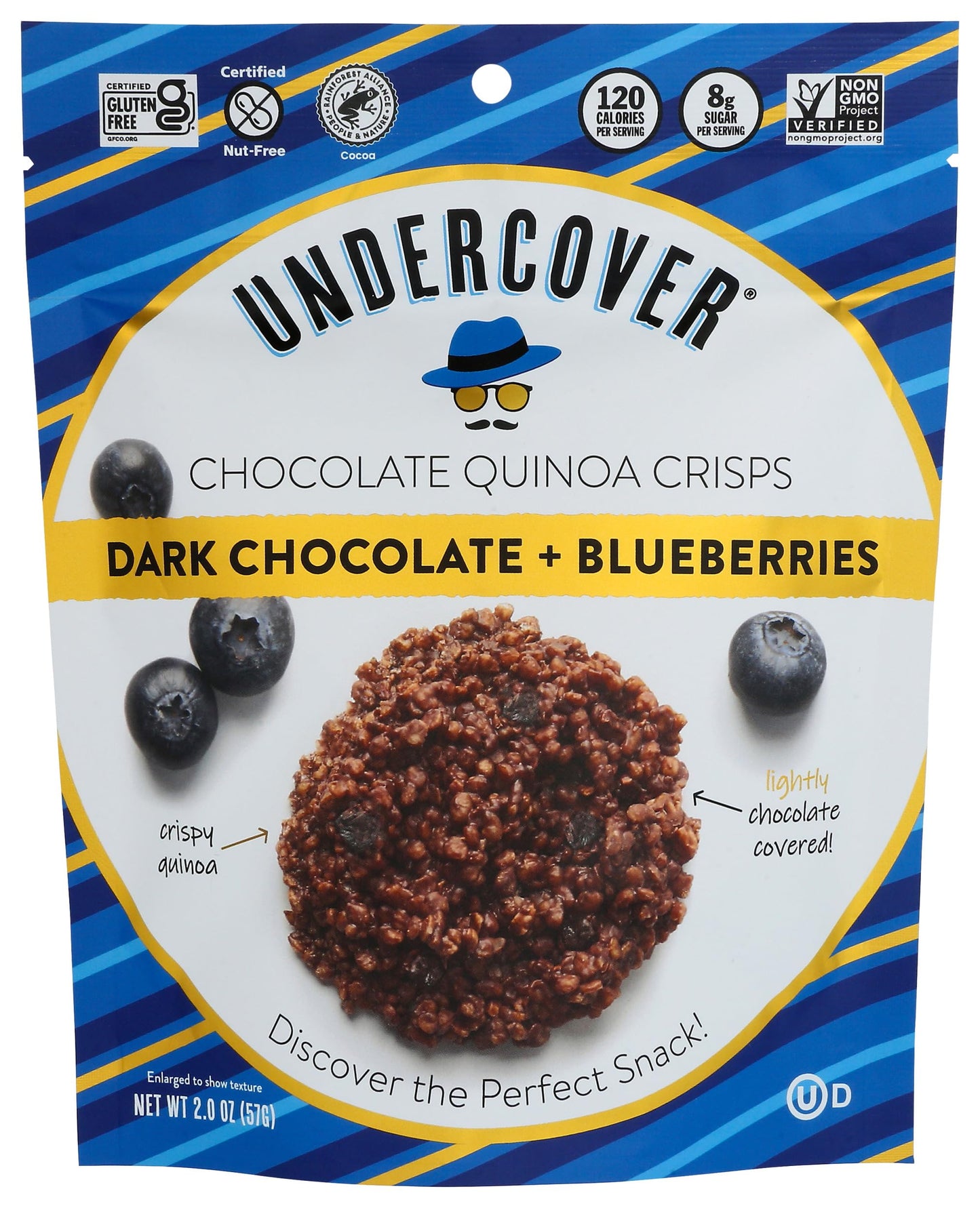 Undercover Chocolate Co Dark Chocolate + Blueberries Crispy Quinoa Snack, 2 Oz