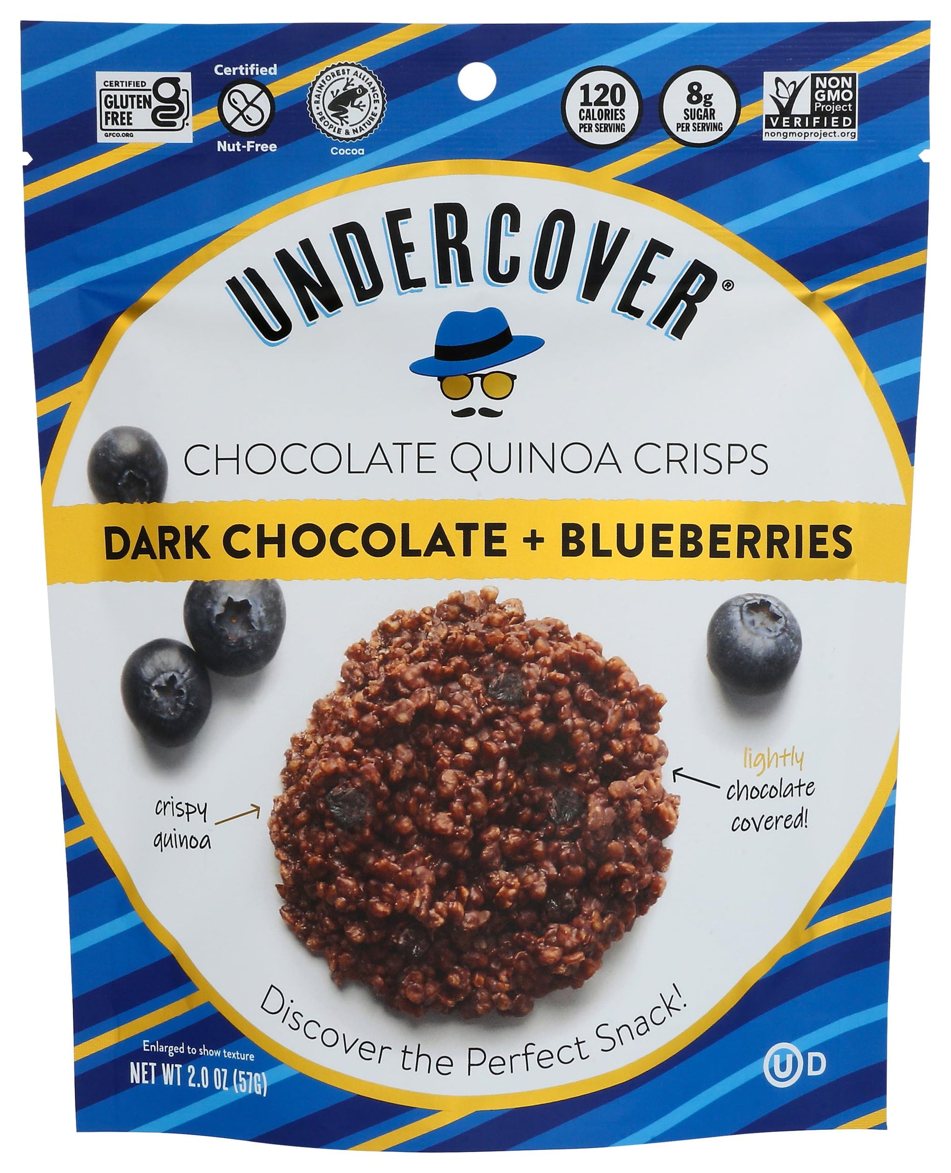 Undercover Chocolate Co Dark Chocolate + Blueberries Crispy Quinoa Snack, 2 Oz