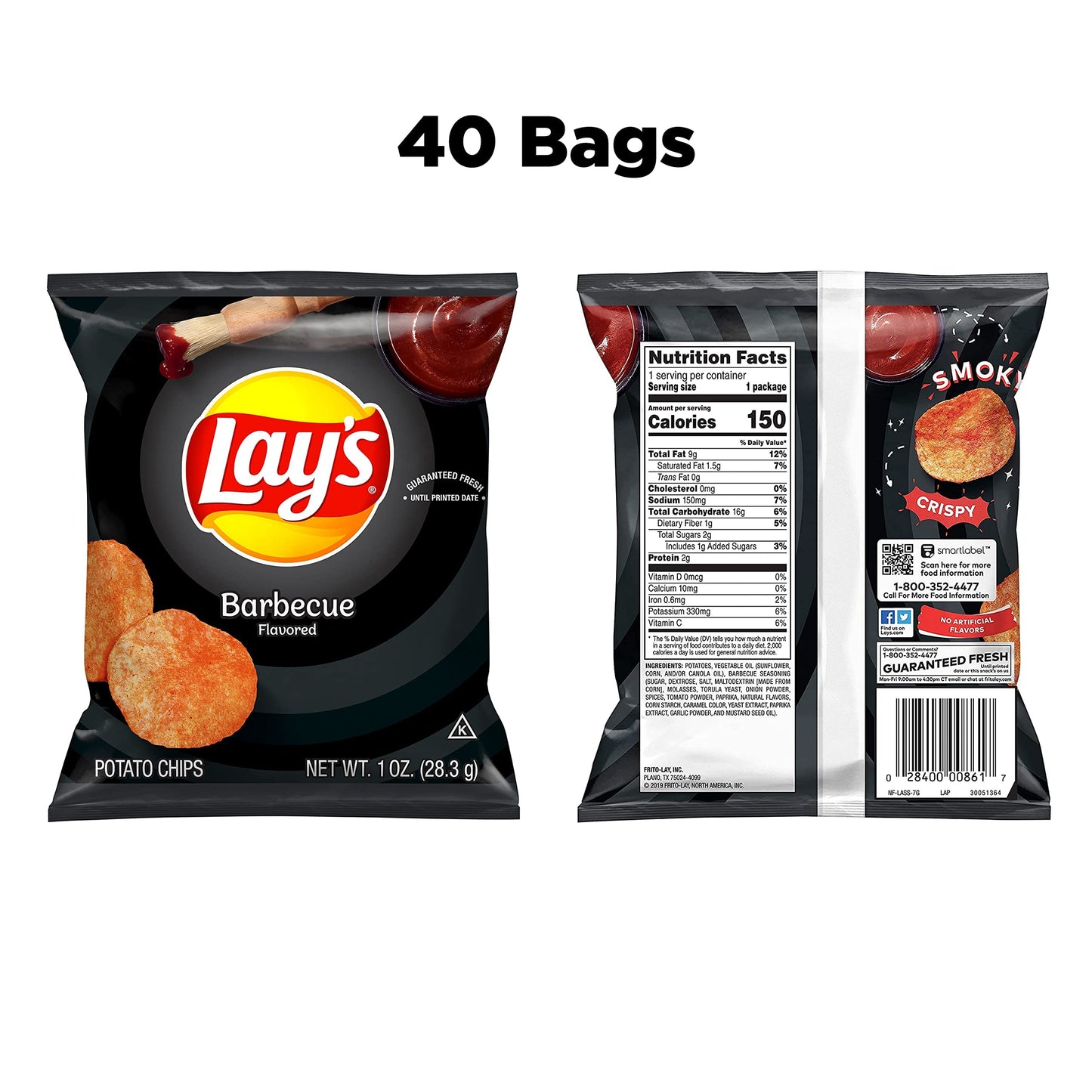 Lays Barbecue Flavored Potato Chips, 1 oz Bags, 40 Count Pack