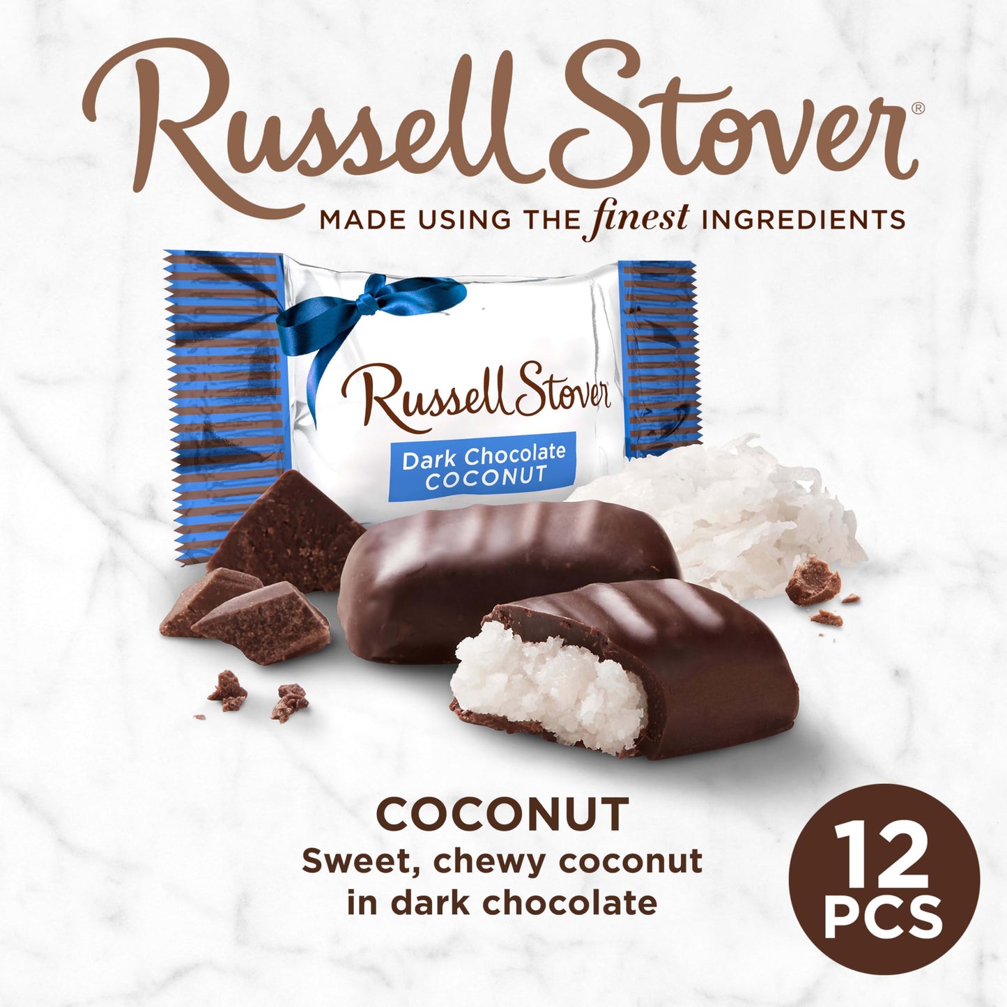 RUSSELL STOVER Dark Chocolate Coconut Candy Gift Bag, 6 oz.