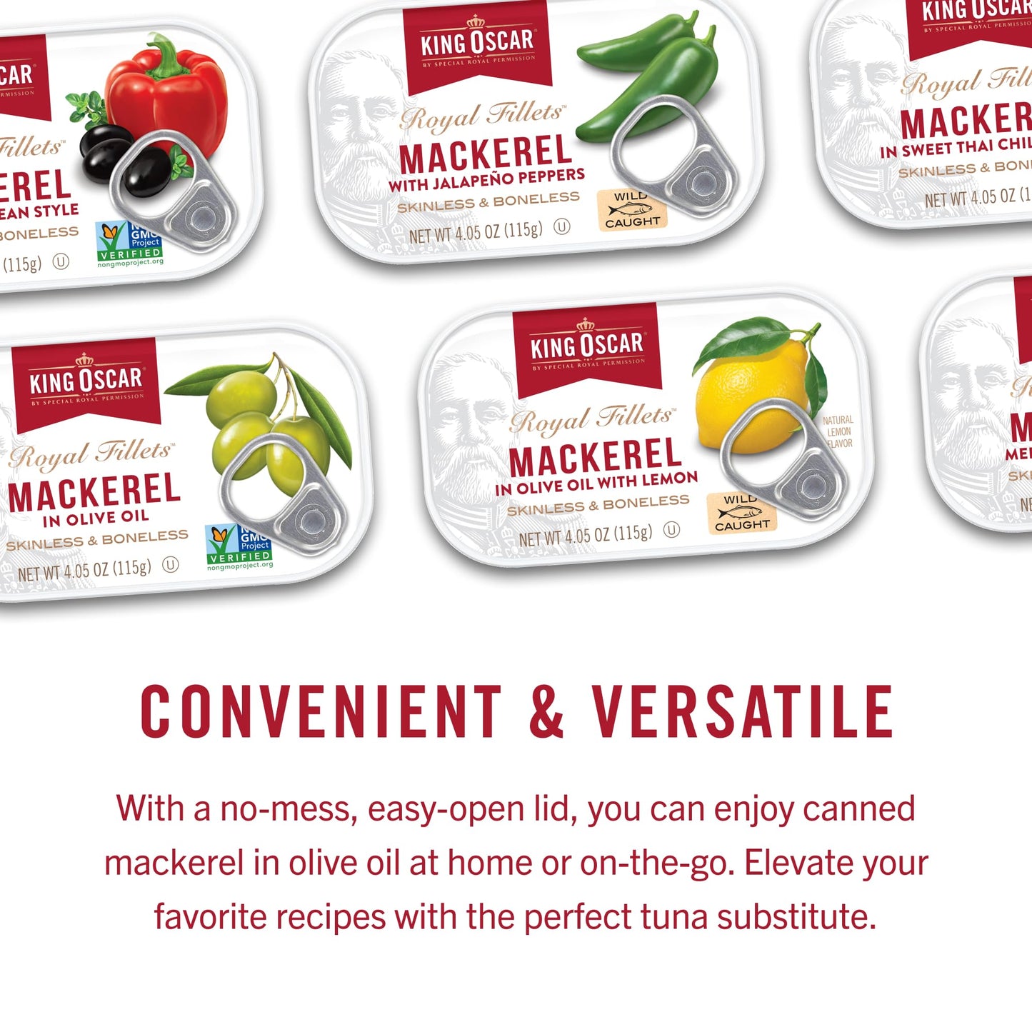 King Oscar Mackerel in Sweet Thai Chili Sauce  4.05 Ounce Can (Pack of 12)  Skinless & Boneless  Wild Caught Canned Mackerel