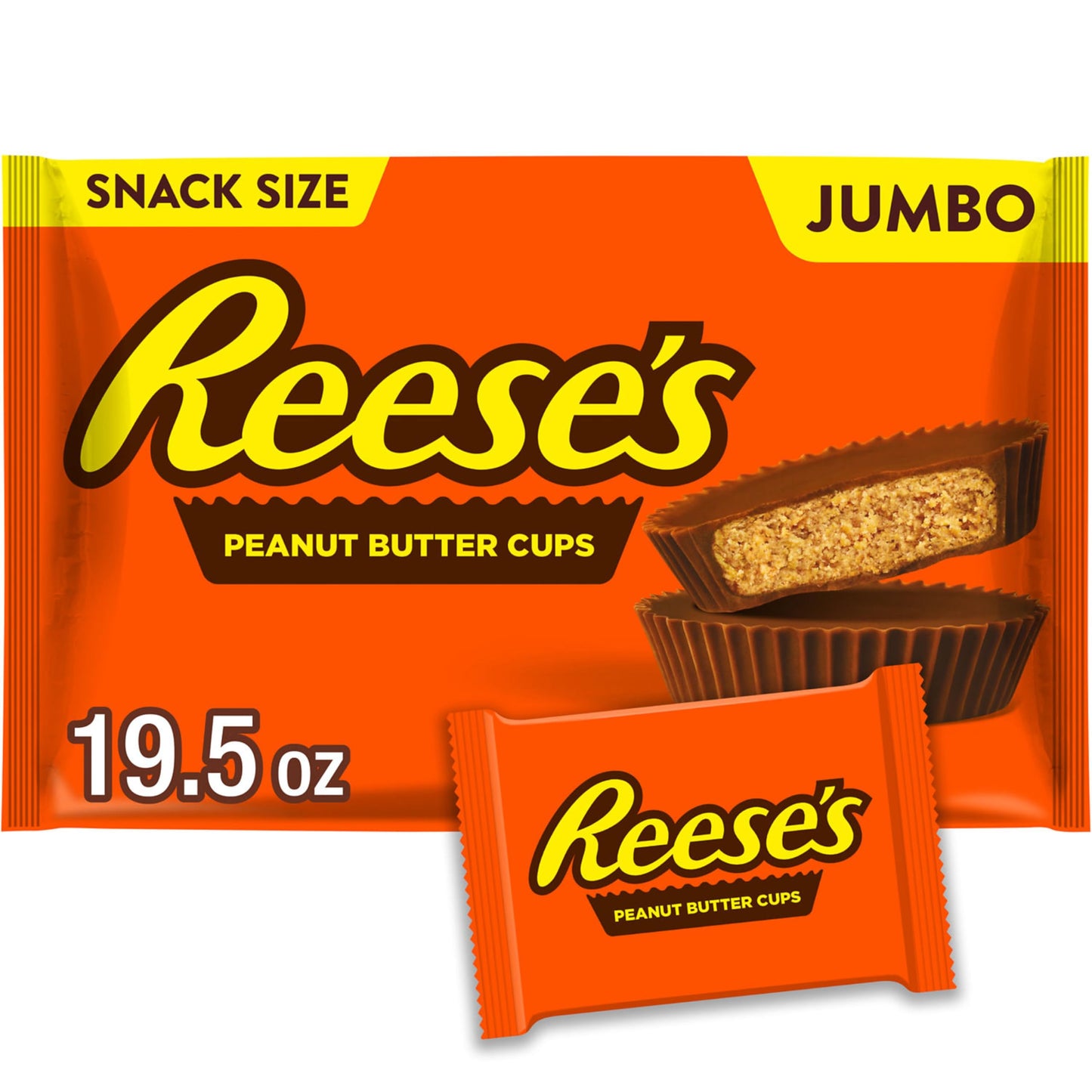 REESES Milk Chocolate Snack Size Peanut Butter Cups, Candy Jumbo Bag, 19.5 oz