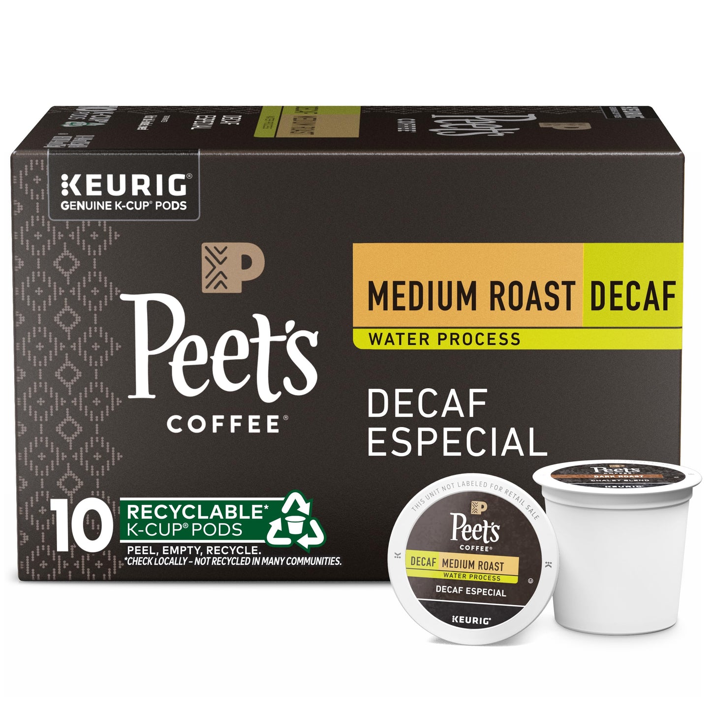 Peets Coffee Medium Roast Decaf K-Cup Pods - 10 Count Box - Black - Model 511877