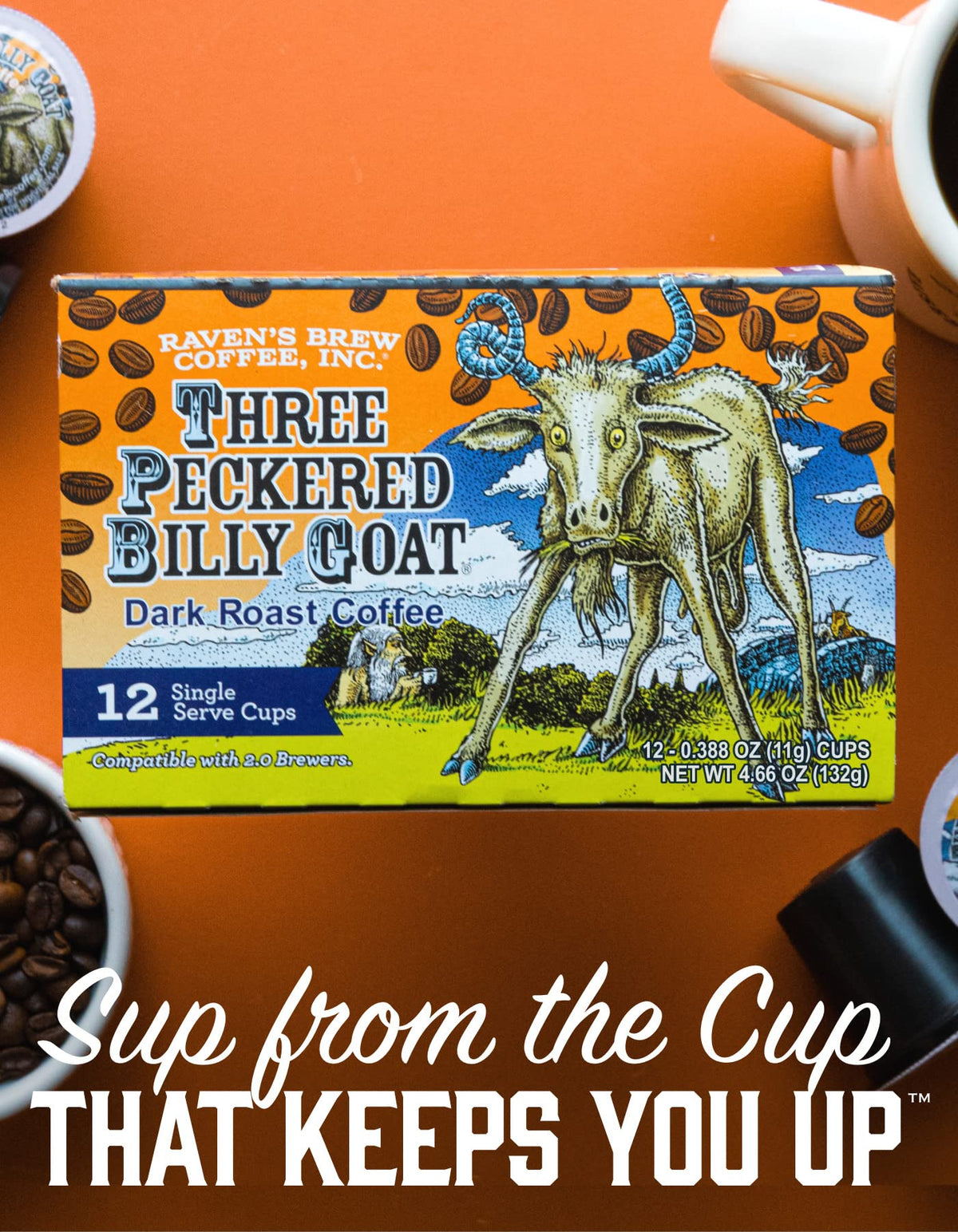 Raven’S Brew Coffee High Caffeine Dark Roast K-Cup Compatible Single Serve Pods — Three Peckered Billy Goat 12Ct