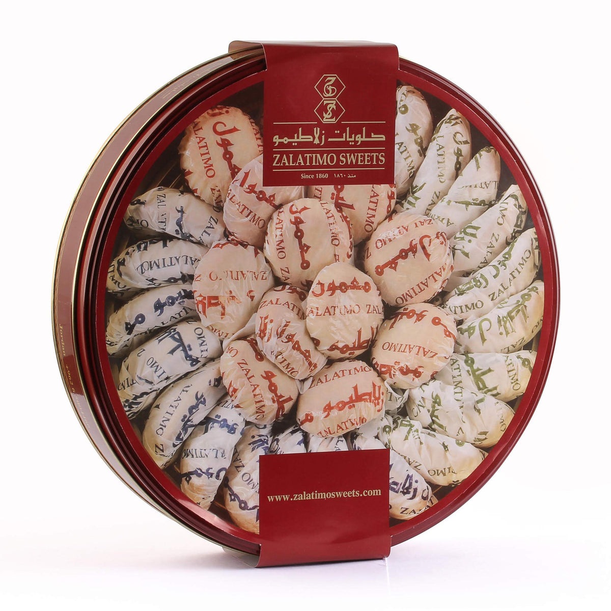 Zalatimo Sweets Assorted Mamoul Shortbread Cookies, 2.2 lbs, Natural Ingredients, Golden Gift Tin