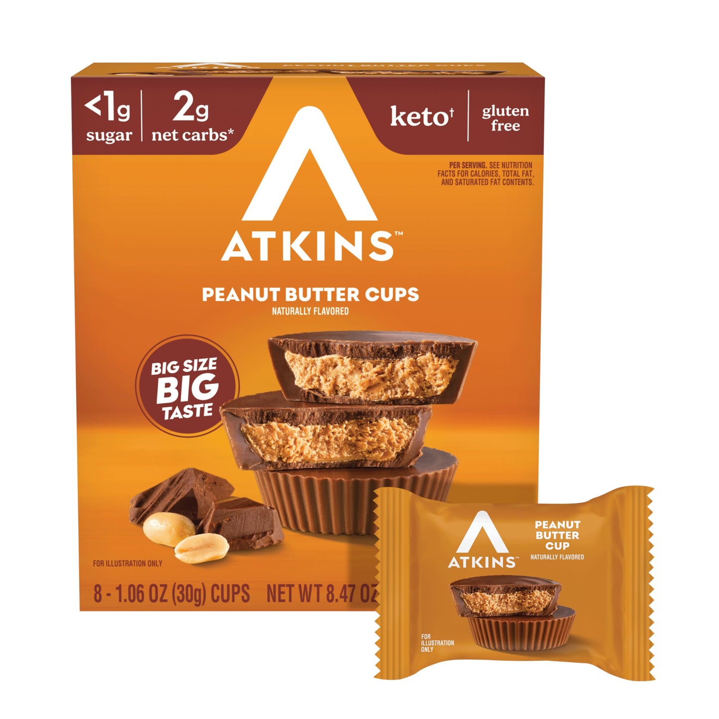 Peanut Butter Cups, 8 Cups, 1.06 oz (30 g) Each, Atkins