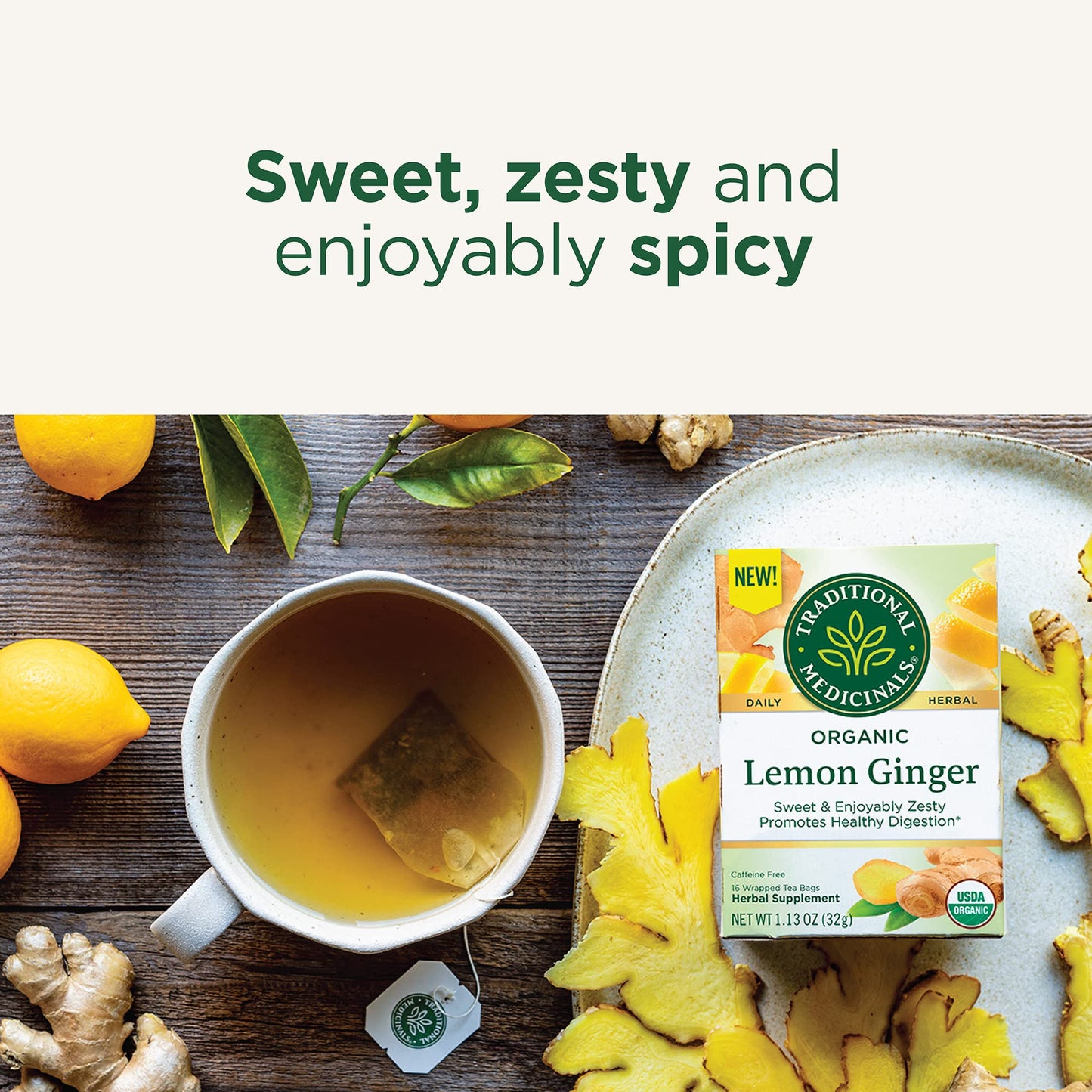 Traditional Medicinals Organic Lemon Ginger Tea, 16 Count (Pack Of 2) - Total 32 Tea Bags