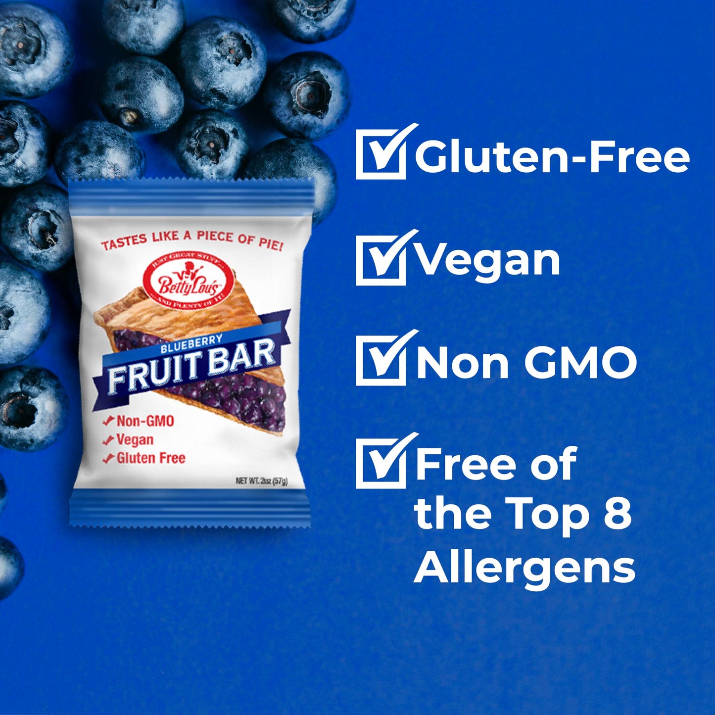 Betty Lous Fruit Bars, Blueberry Pack of 12, Gluten Free, Vegan, Non GMO, Deliciously Healthy Snacks Made with All Natural Frui