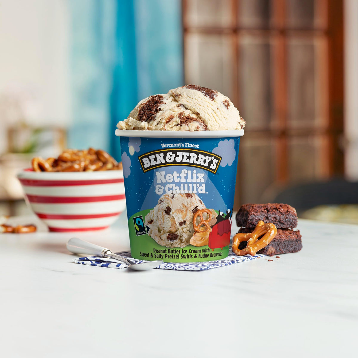 Ben & Jerrys Netflix & Chillld Peanut Butter Ice Cream Pint Non-GMO 16 oz
