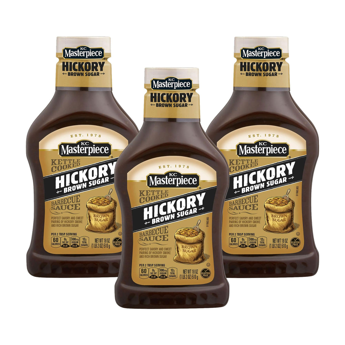 KC Masterpiece, Hickory Brown Sugar Barbecue Sauce, 18oz Bottle (Pack of 3)