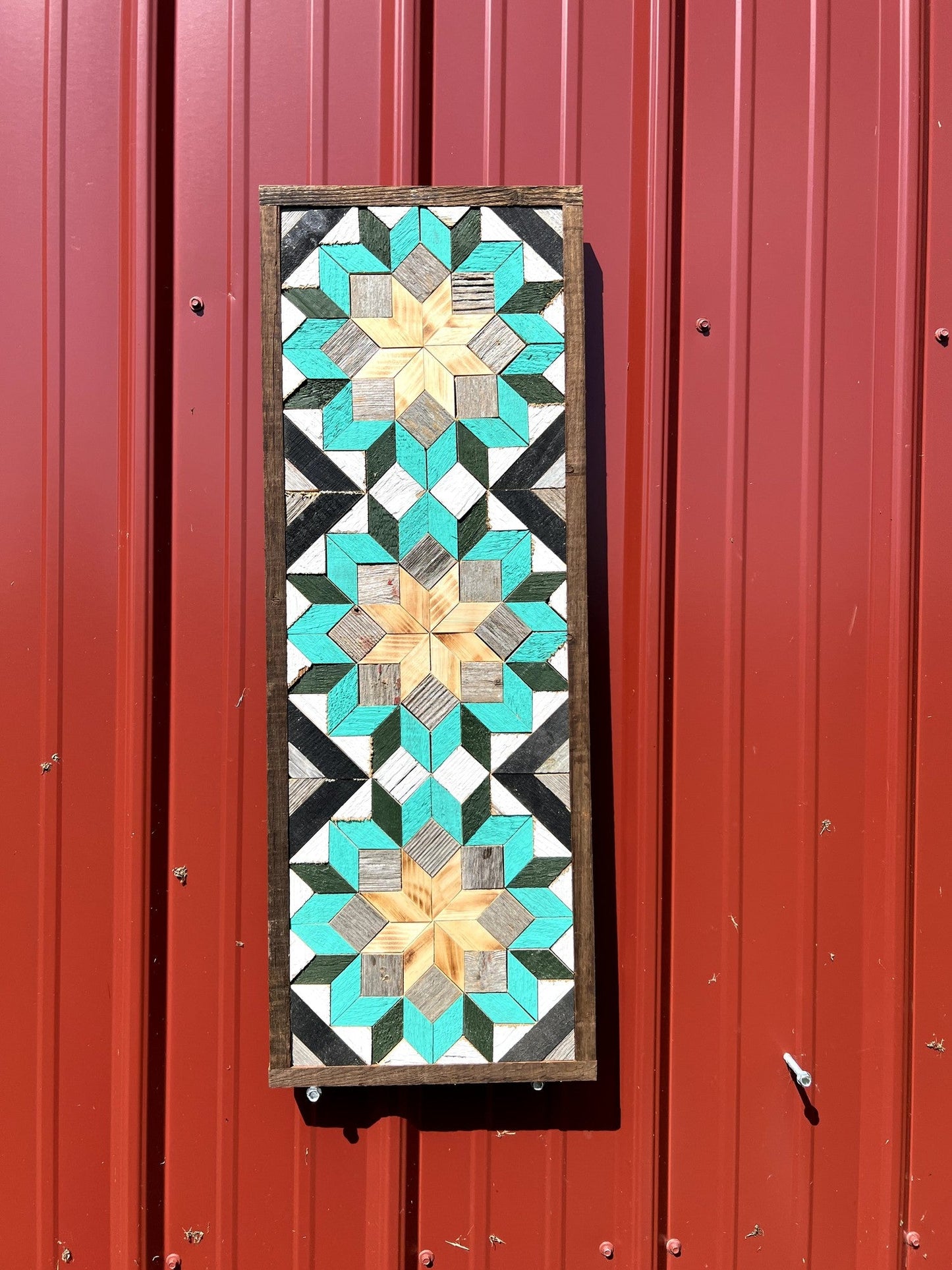 Handmade Amish Barn Quilt Banner Wall Art – 10.5in x 30in Reclaimed Wood Mosaic