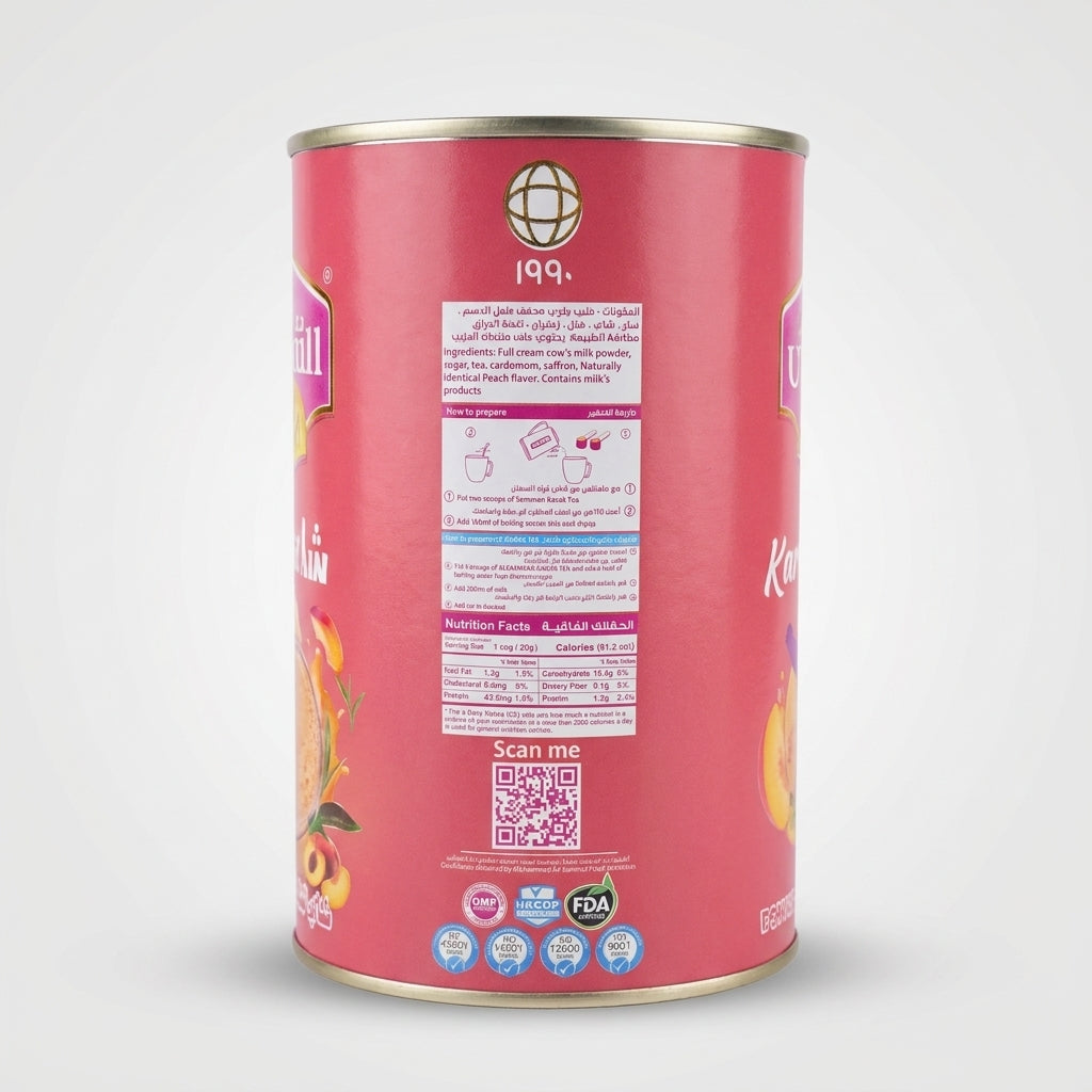 Al Samman Peach Flavored Karak Tea - Served Cold & Hot