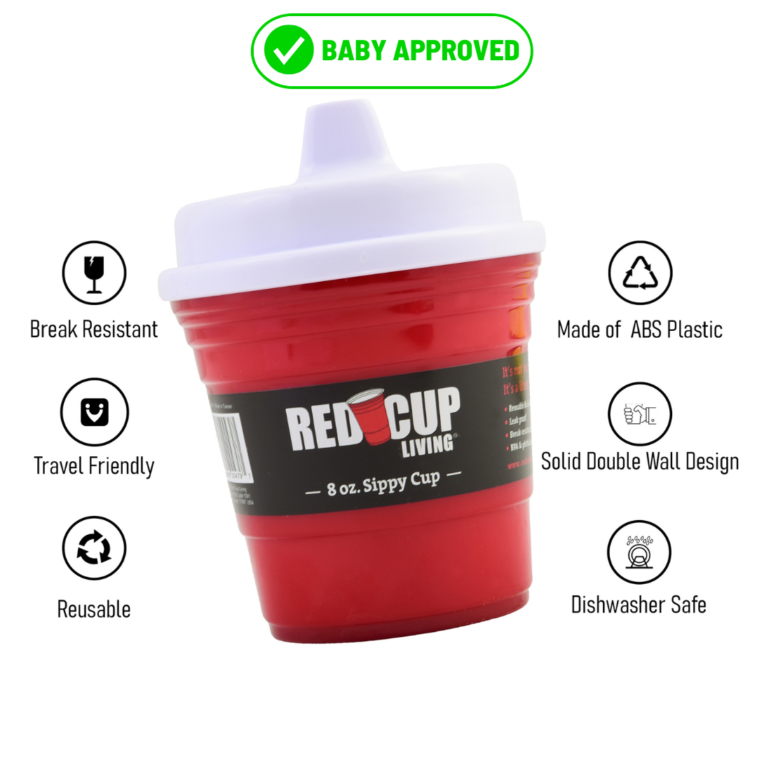 RedCupLiving 8oz Unbreakable Kids Sippy Cups, Pack of 4, Easy-to-Hold Toddler Cups