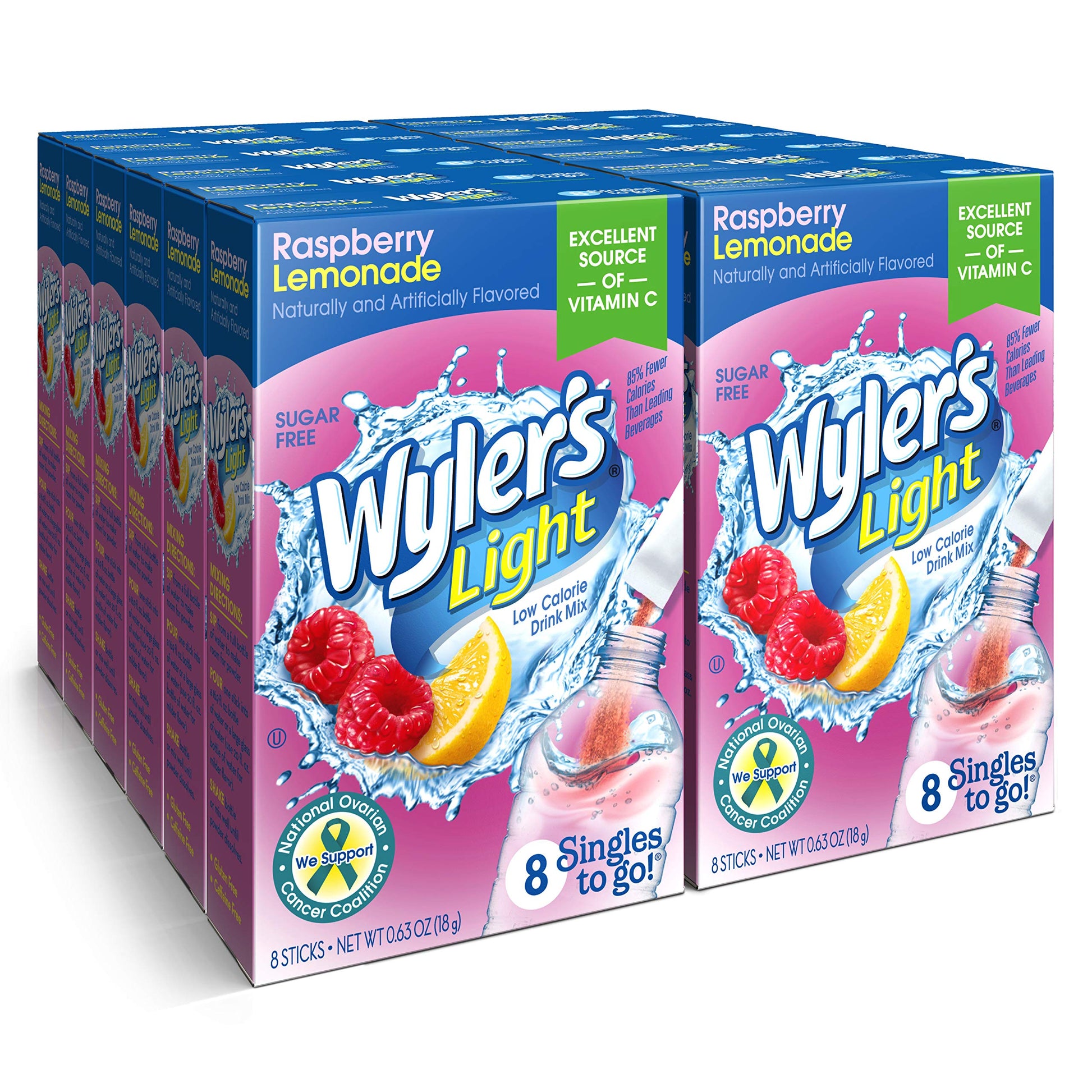 Wyler s Light Singles To Go Powder Packets, Water Drink Mix, Raspberry Lemonade, 96 Single Servings (Pack of 12)