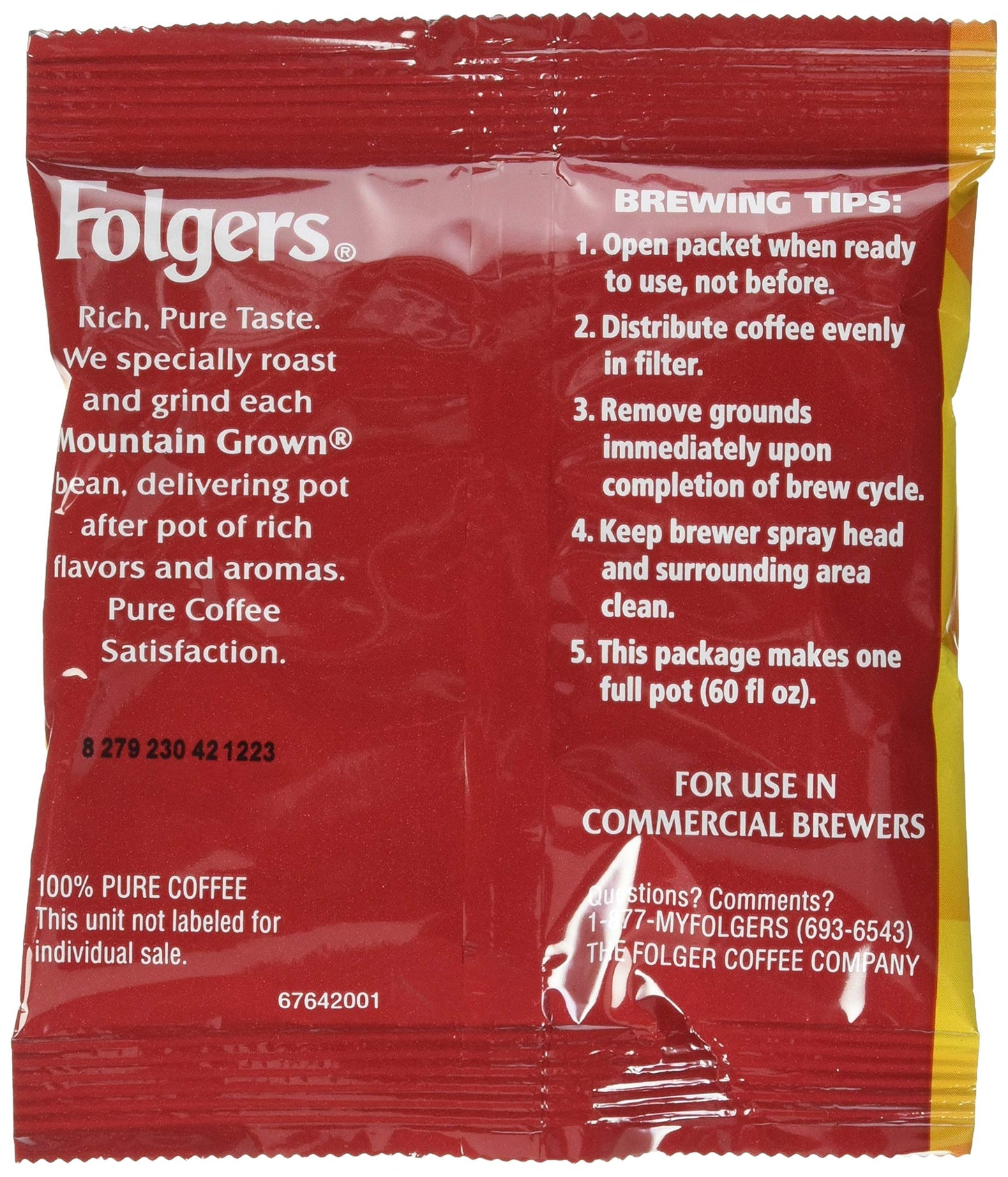 Folgers Coffee, Classic Roast, 1.2 Oz Packets, 42/carton