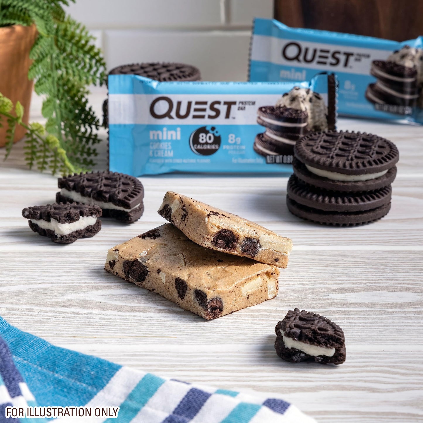 Quest Nutrition Mini Cookies & Cream Protein Bars, 8G Protein, 1G Sugar, 2G Net Carbs, Gluten Free, 14 Count