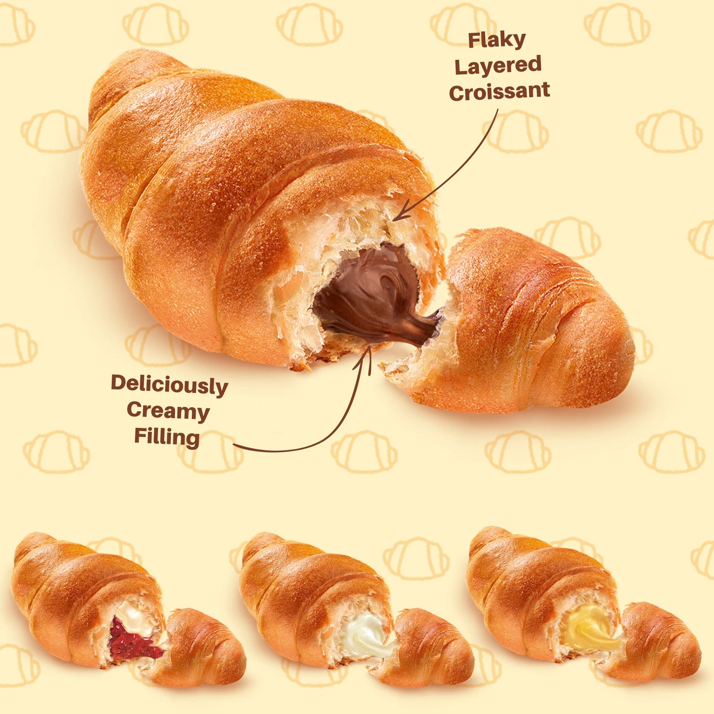 7Days Soft Croissant Variety Pack (24 Count), 6 Chocolate, 6 Vanilla, 6 Strawberry Vanilla, 6 Caramel, Breakfast Pastry, Individ