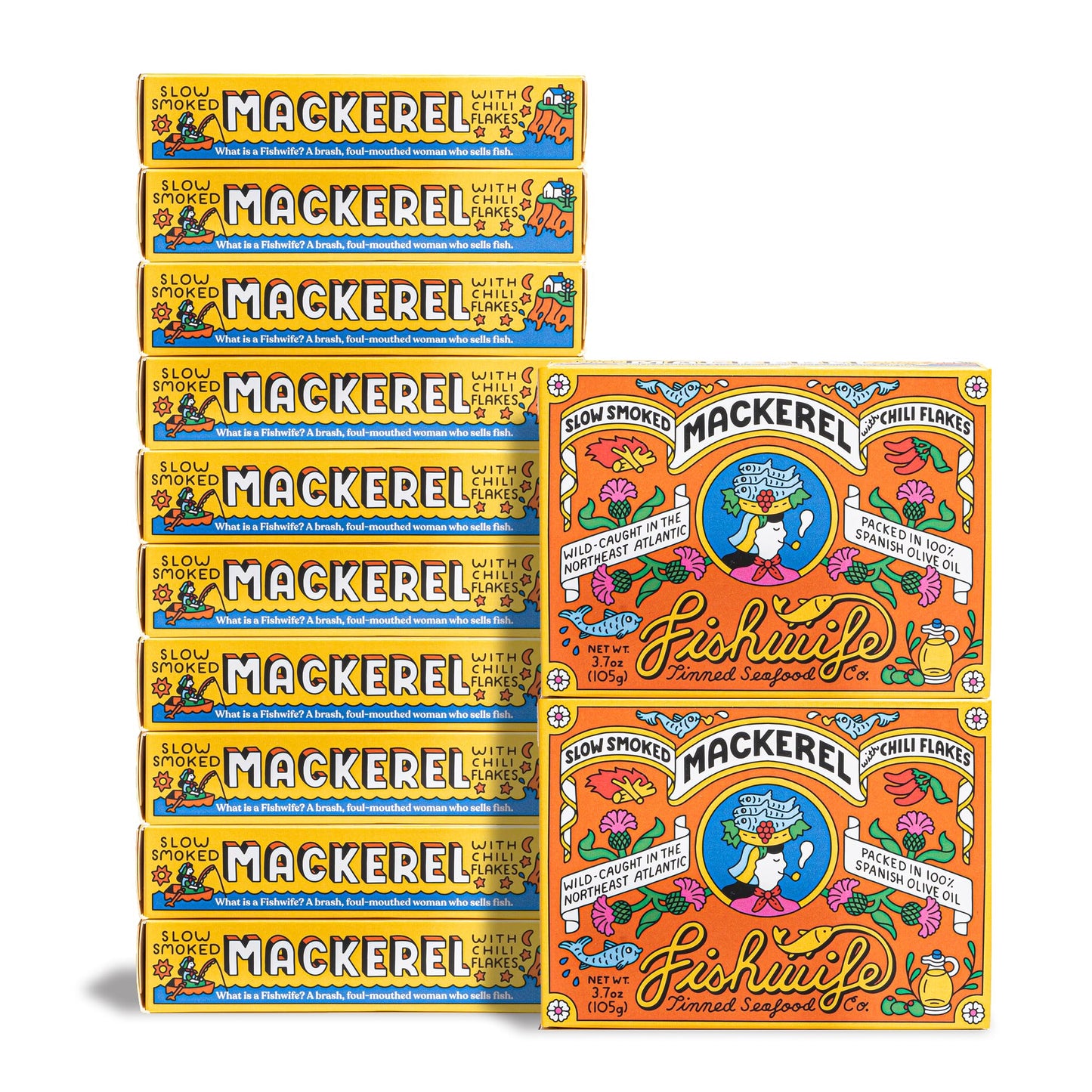 Fishwife Slow Smoked Mackerel 12-Pack (3.7 Ounce) | Wild-Caught & Hand-Packed with Crushed Chilis and Garlic | Gluten Free  Omega-3s & High Protein