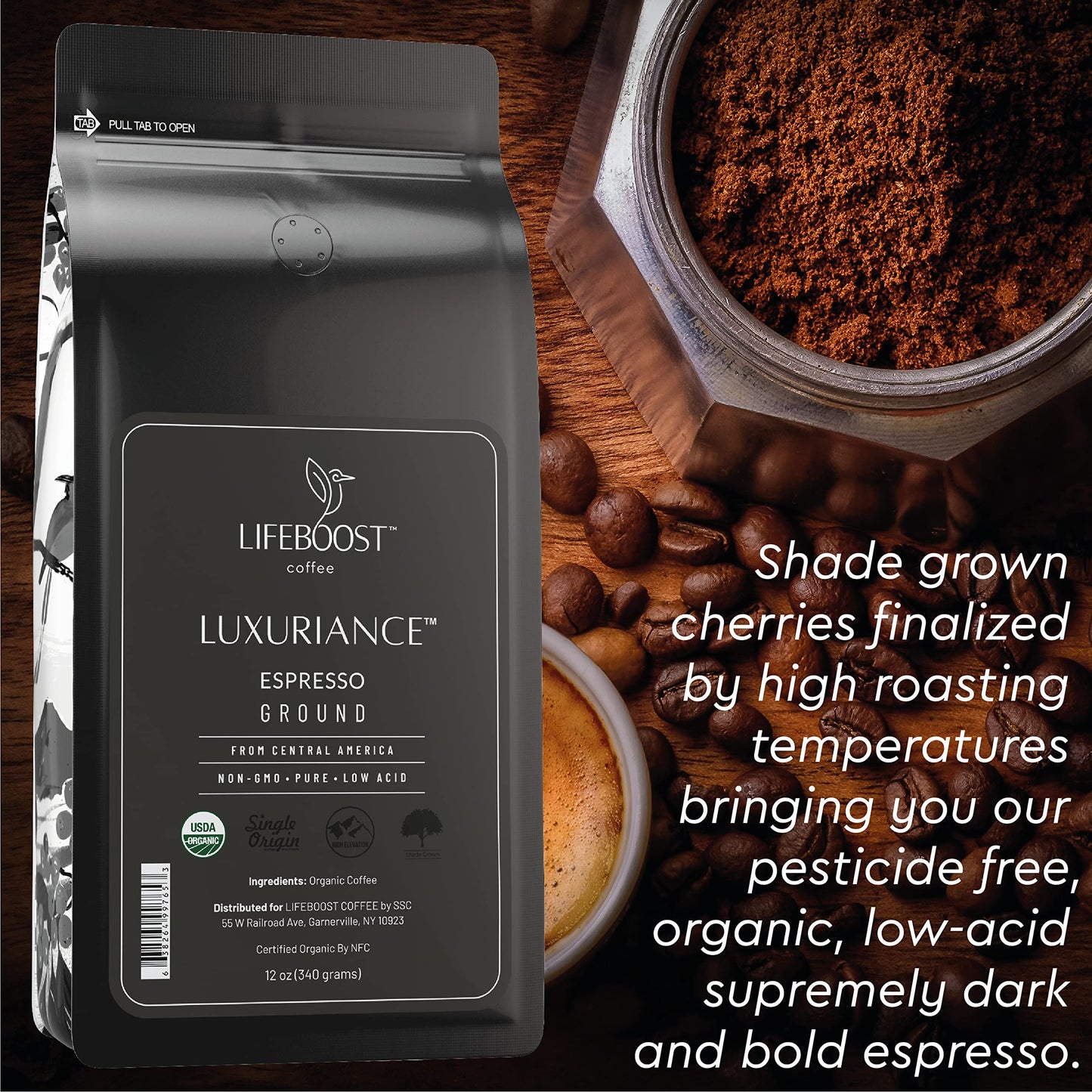 Lifeboost Organic Espresso Ground Coffee - Non-Gmo Low Acid Single Origin Usda Shade Grown Organic Espresso Coffee - Third Party