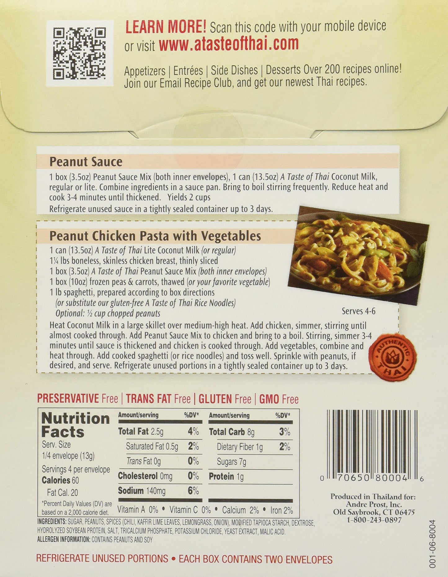 A Taste of Thai Peanut Sauce Mix Packets | Authentic Thai-Style Sauce with Ground Peanuts & Traditional Spices | Ready in Minute
