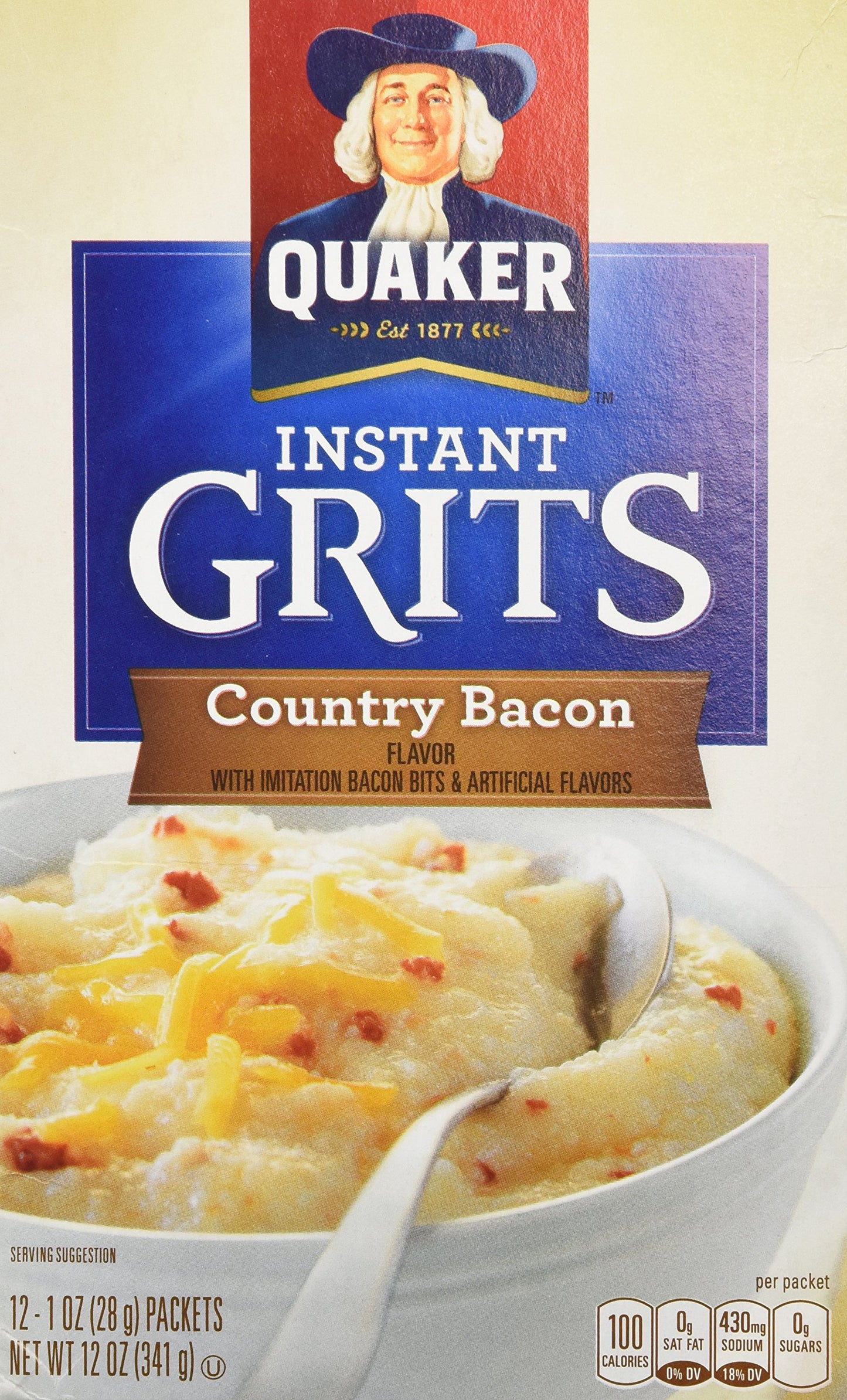 Quaker Instant Grits, Country Bacon Flavor, 12 Count Pack