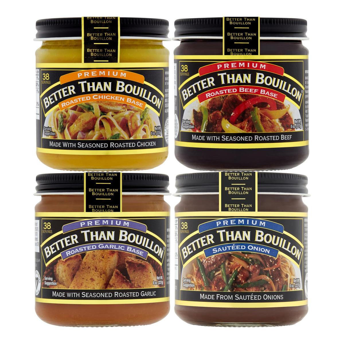 Better Than Bouillon Premium Base Variety Pack, 1 Roasted Chicken Base, 1 Roasted Beef Base, 1 Roasted Garlic Base, 1 Saut  ed O