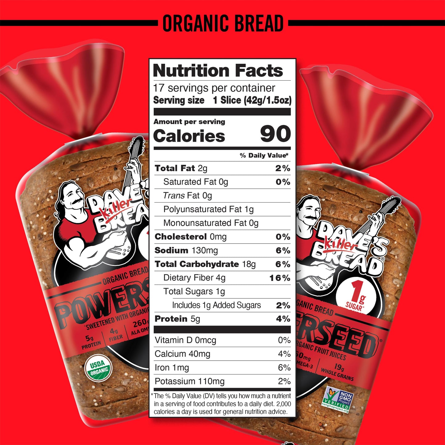 Daves Killer Bread Powerseed, Seeded Organic Bread, 1g Sugar per Slice, 25 oz Loaf