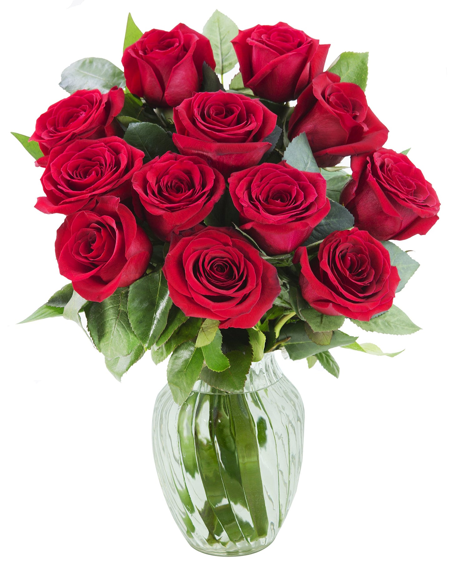 KaBloom Fresh Red Roses Bouquet - 12 Long-Stem Roses with Vase, Gift for Birthday, Valentine’s Day, Mother’s Day, Model KADF2615-V118-A999