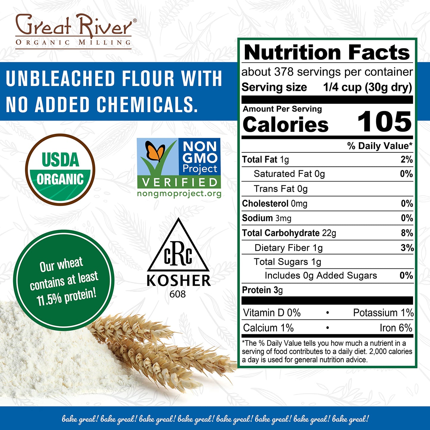 Great River Organic Milling All-Purpose Flour, Unbromated & Unbleached, Non-GMO, 25 Lb (Pack of 1)