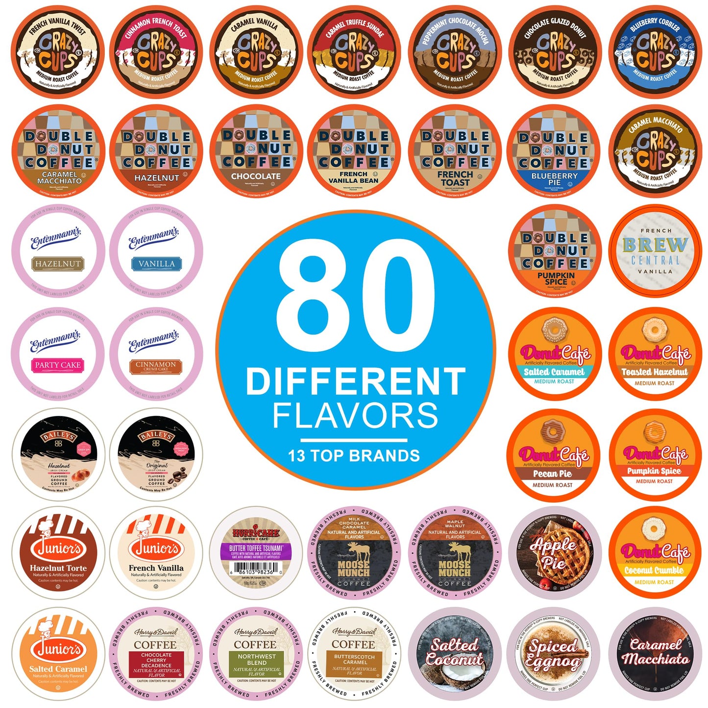 Crazy Cups Flavored Coffee Pods Variety Pack, Assorted Sampler for Keurig, 80 Count