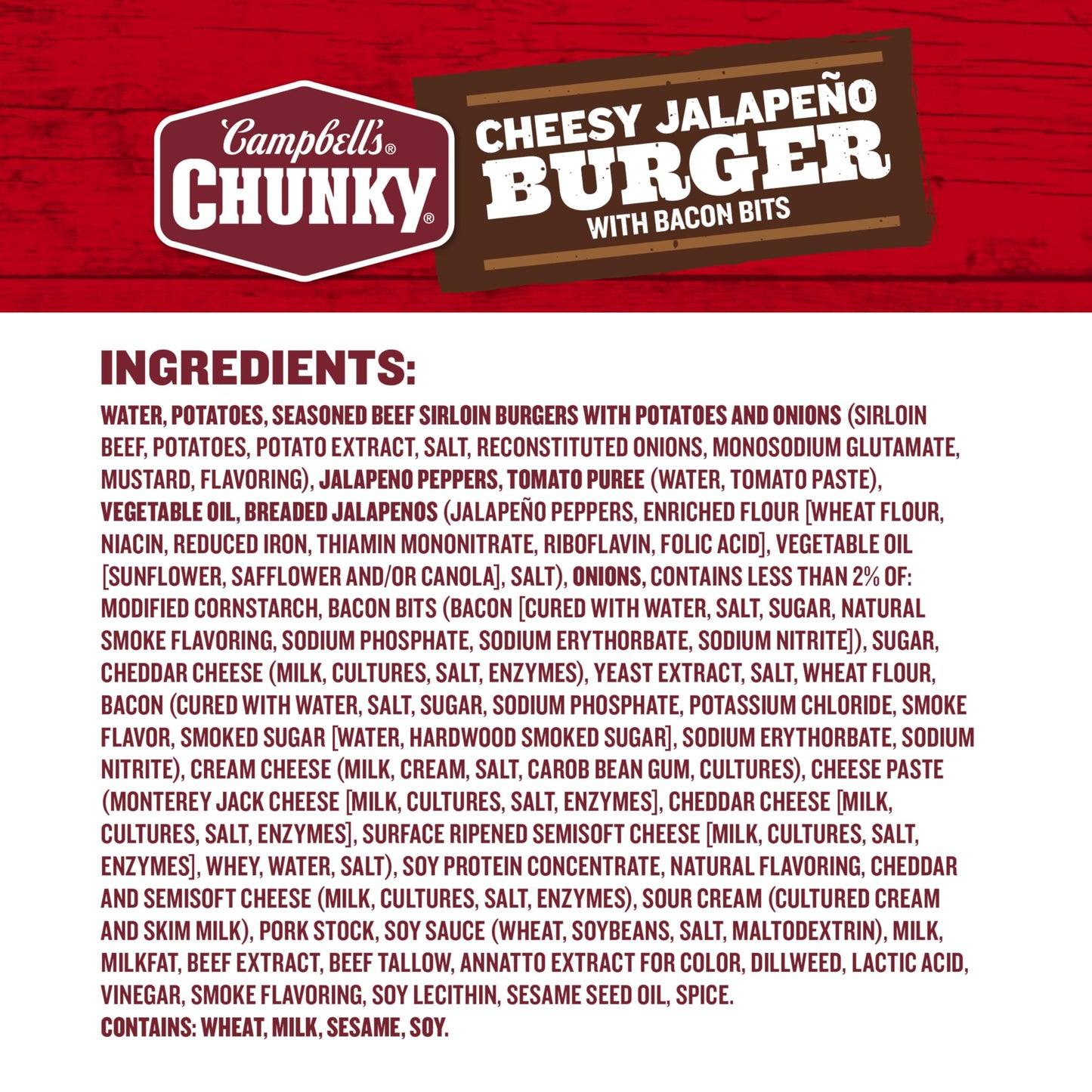 Campbell's Chunky Soup Cheesy Jalapeño Burger with Bacon Bits 18.8 oz Can