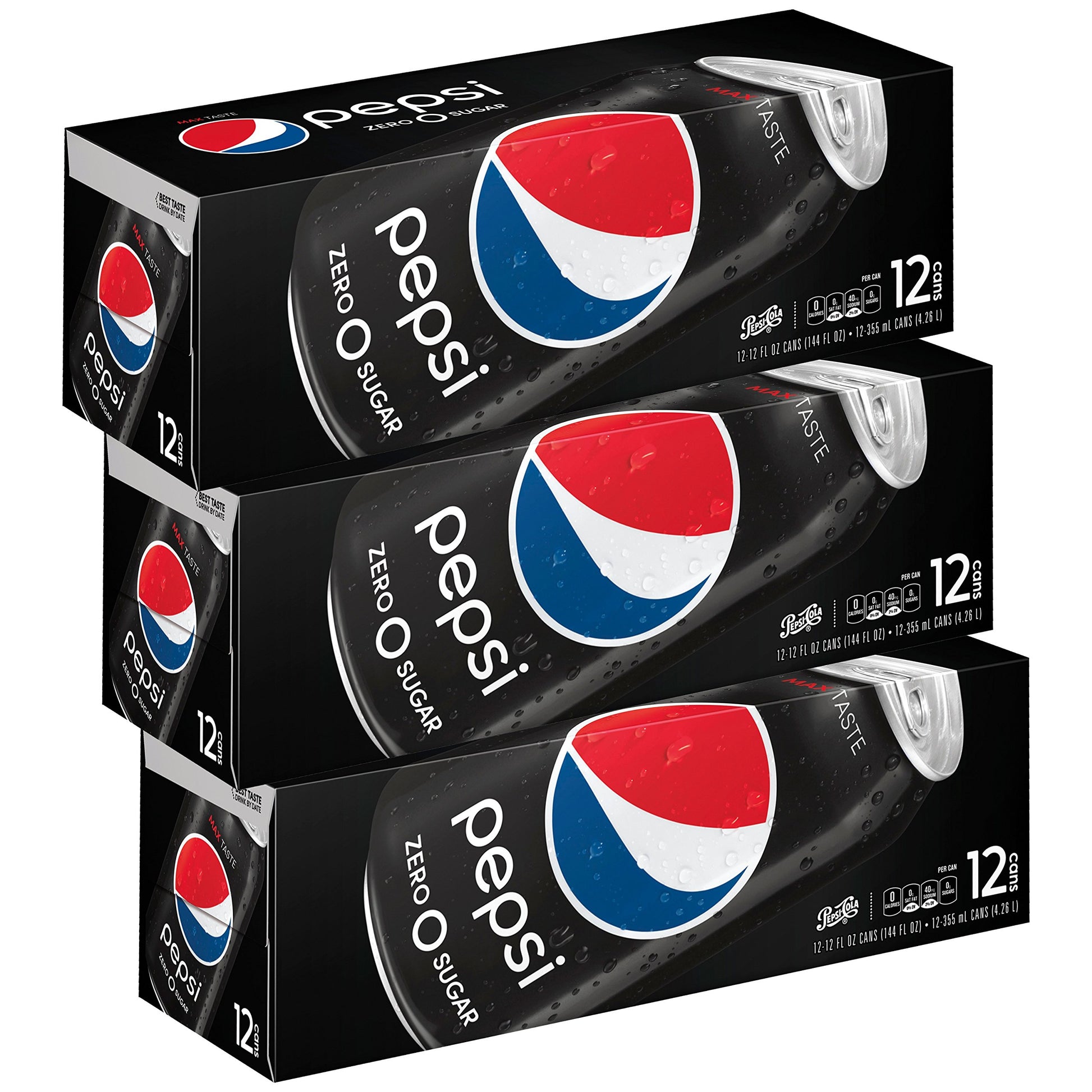 Pepsi Zero Sugar Soda Fridge Pack, 12 fl oz, 36 Cans, Black