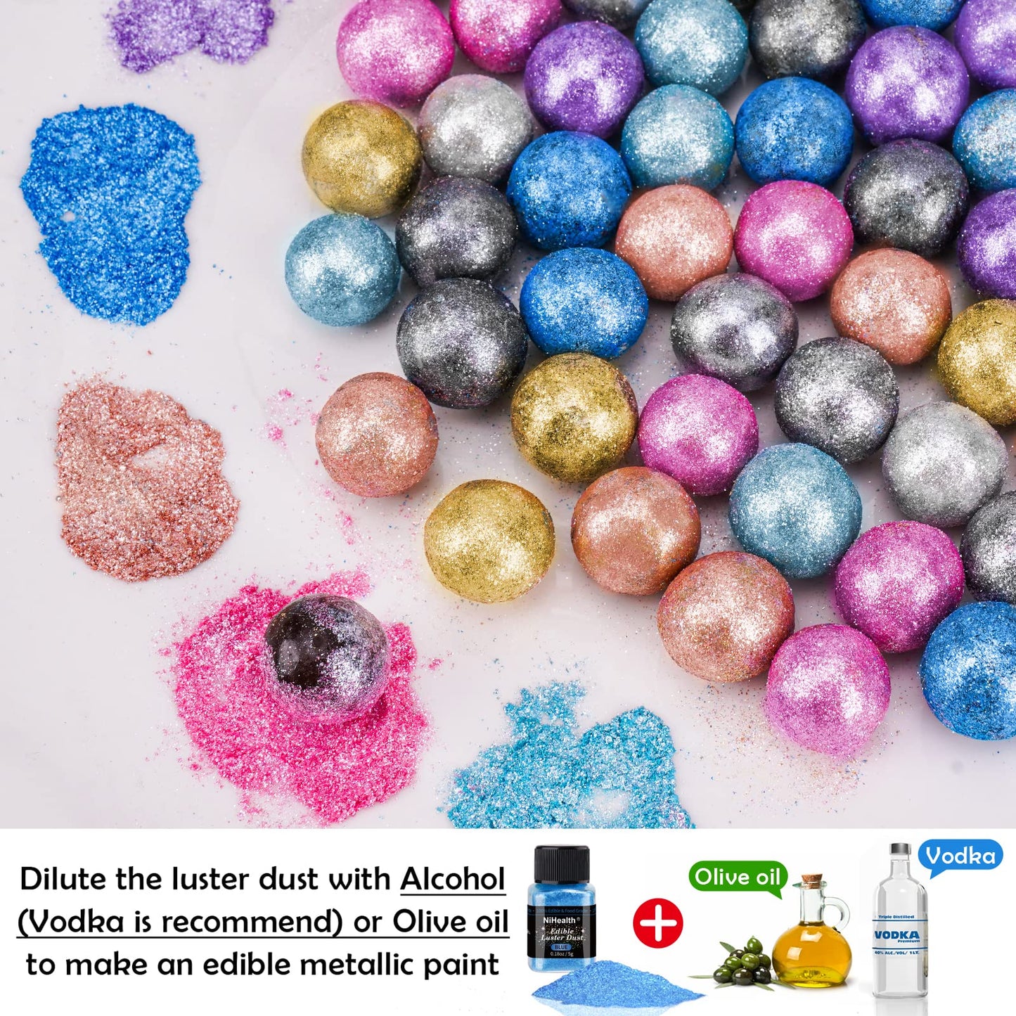 NiHome Edible Food-Grade Glimmer Powder Glitter Luster Dust Metallic Food Decorating Sprinkle Glimmery Dust for Drink Wine Beverage Cake Candy Dessert Bakery Restaurant Vegan (0.18oz/5g  Blue)