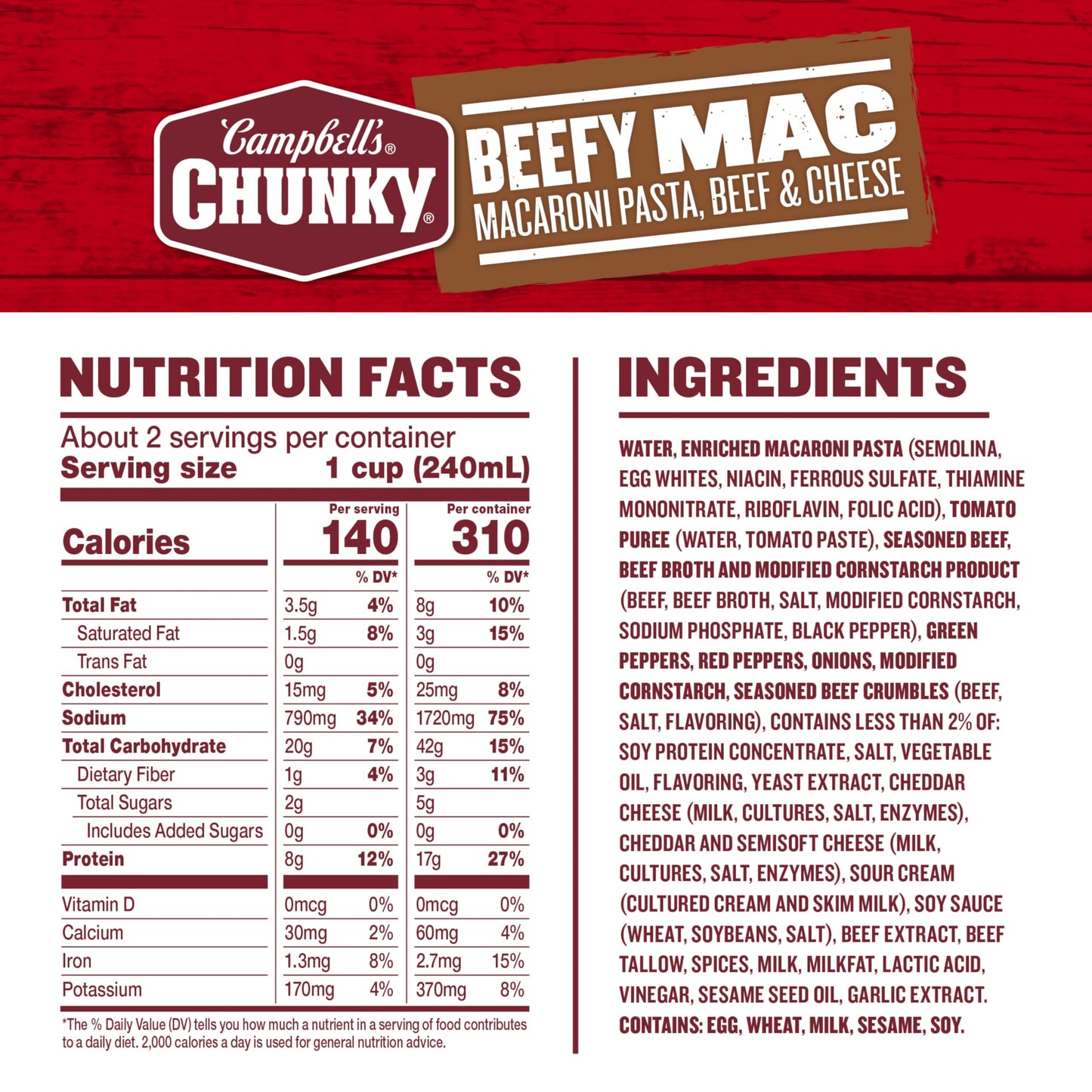 Campbells Chunky Beefy Mac Soup, 18.8 oz Can