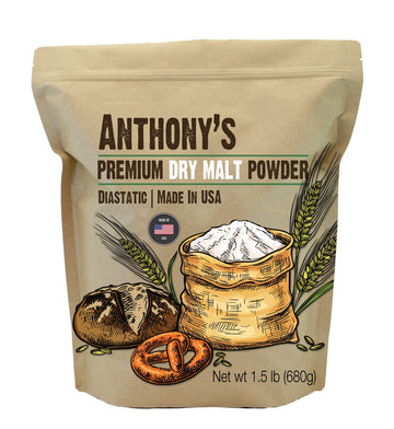 Anthonys Diastatic Dry Malt Powder, 1.5 lb, Made in the USA, Diastatic, Malted Barley Flour