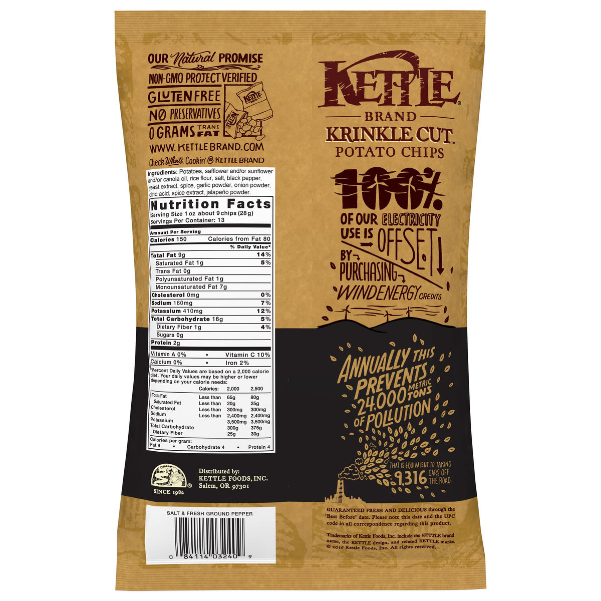 Kettle Brand Krinkle Cut Potato Chips, Salt And Fresh Ground Pepper, 13 Ounce Bags (Pack Of 10)