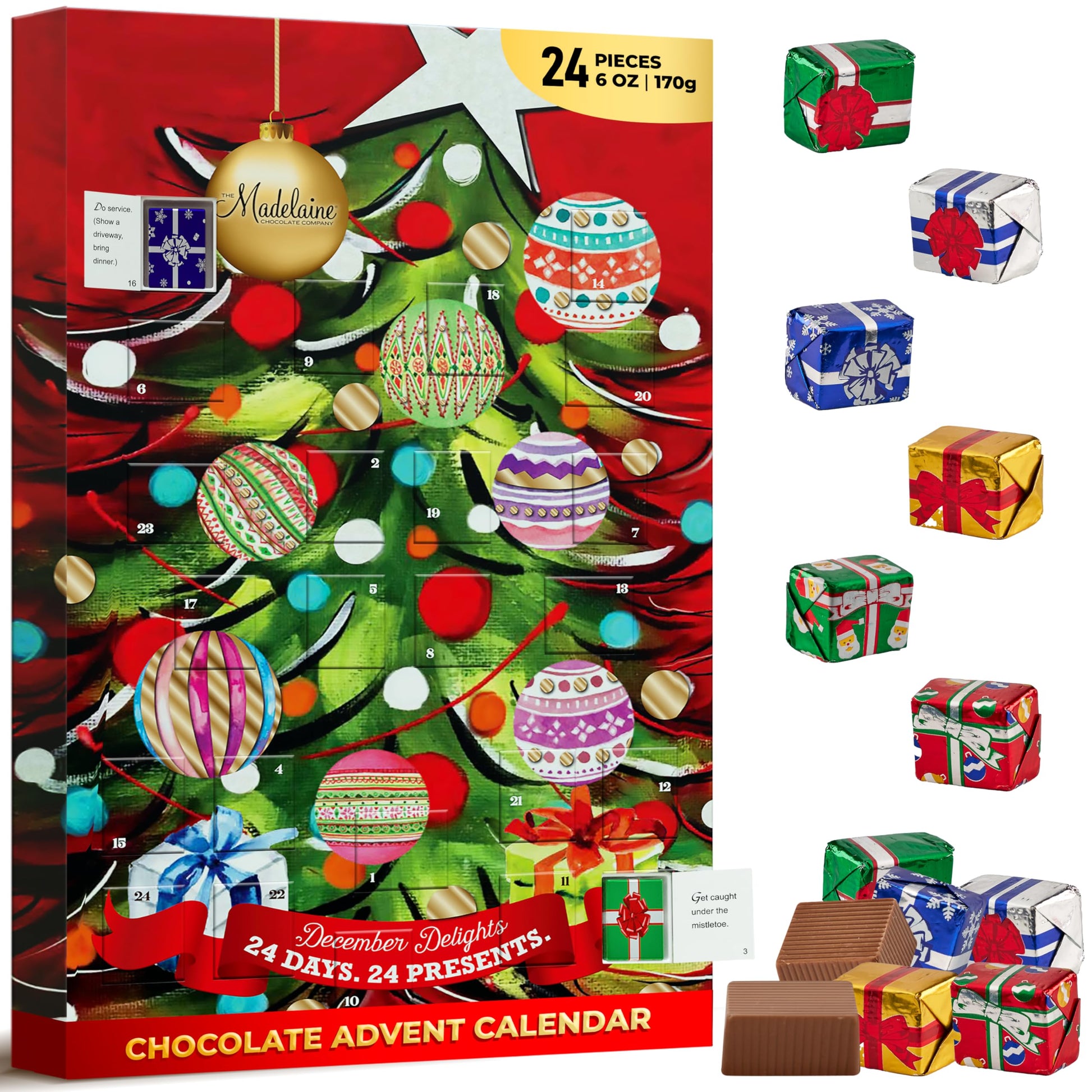 Madelaine 2025 Christmas Advent Calendar - Chocolate & Candy Christmas Countdown for Kids  Women  Men  Teen Girls & Boys - Holiday  Advent Calendars - Christmas Tree - 8 Oz